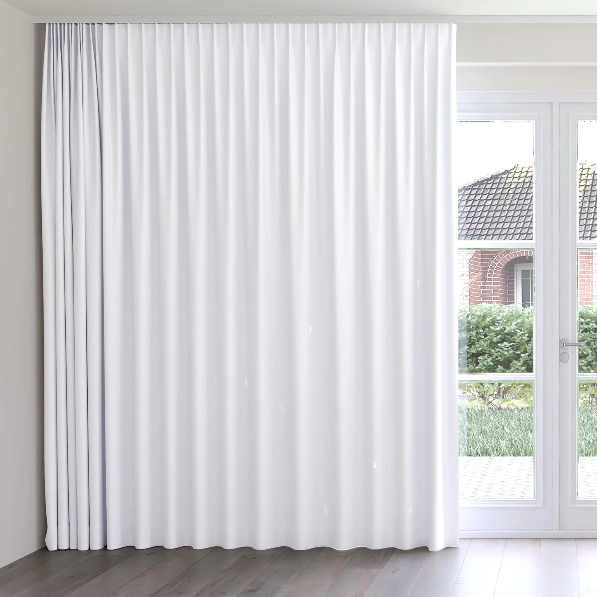 Front view of Retreat Blackout Cotton, on curtain rail