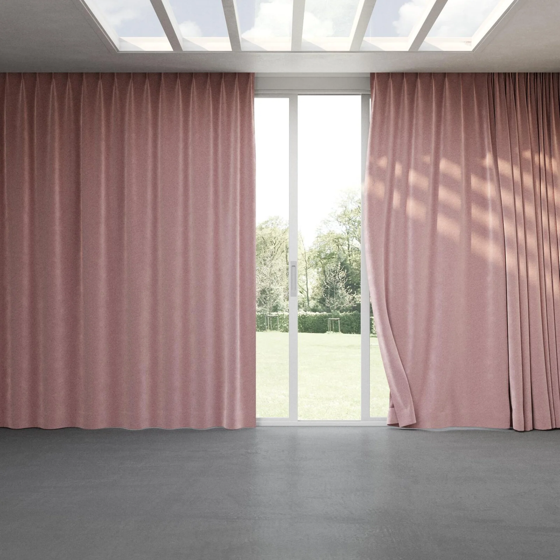 Full view of Geneva Orchid, pinch pleat