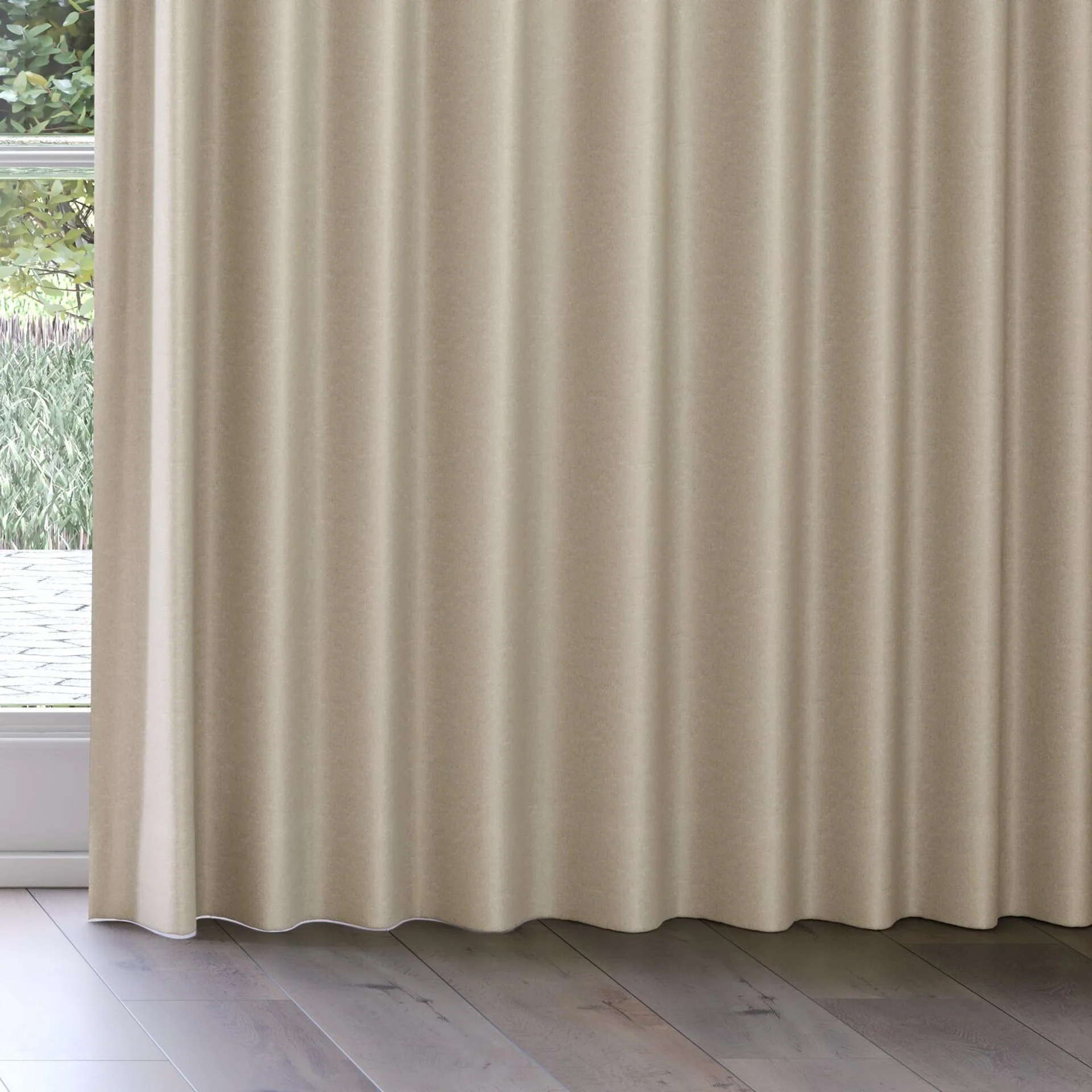 Bottom view of Banksia Linen, on curtain rail
