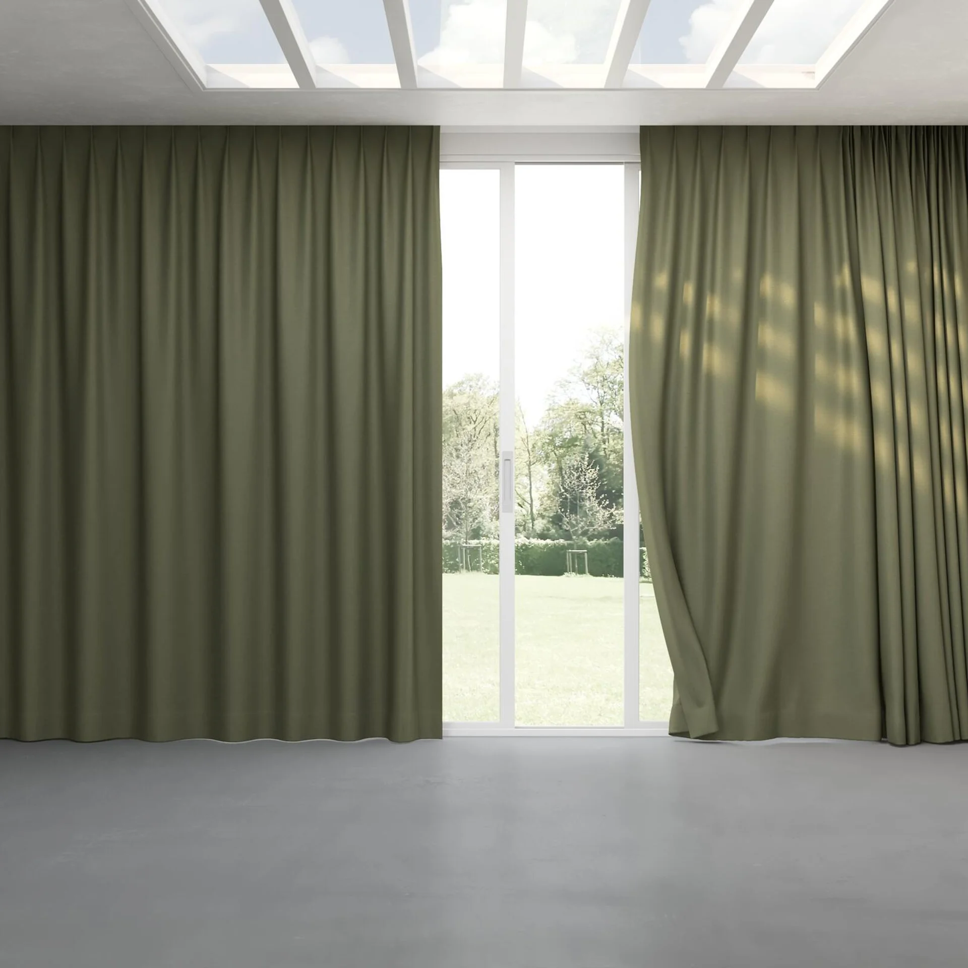 Full view of Colourwash Eco Camouflage, pinch pleat