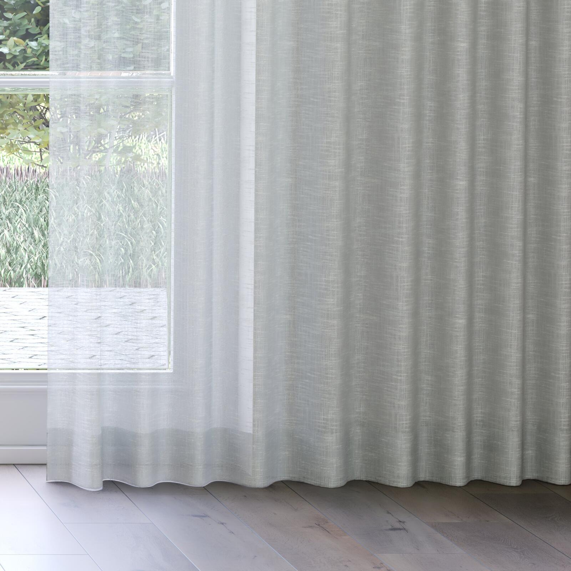 Bottom view of Savina Celadon, on curtain rail