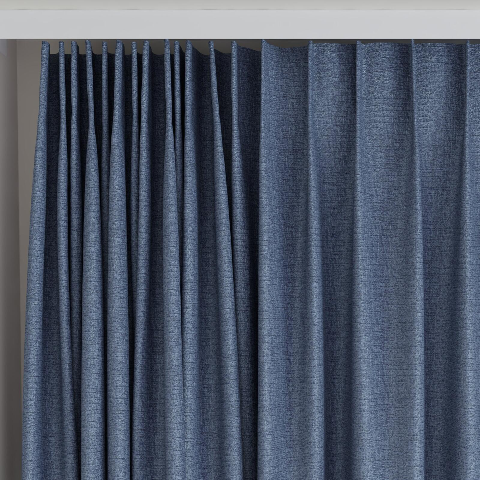 Top view of Monsieur Denim, on curtain rail