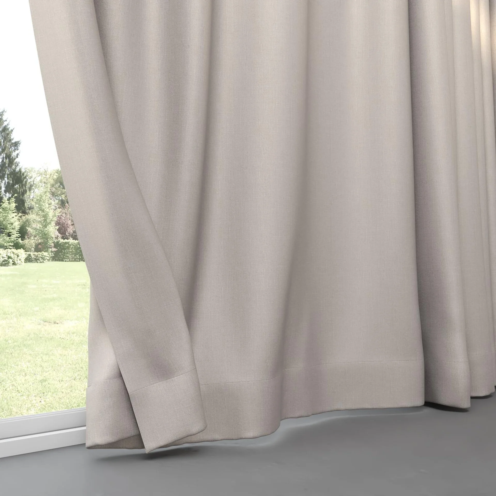 Bottom view of Stallion 2 Blackout Linen, pinch pleat