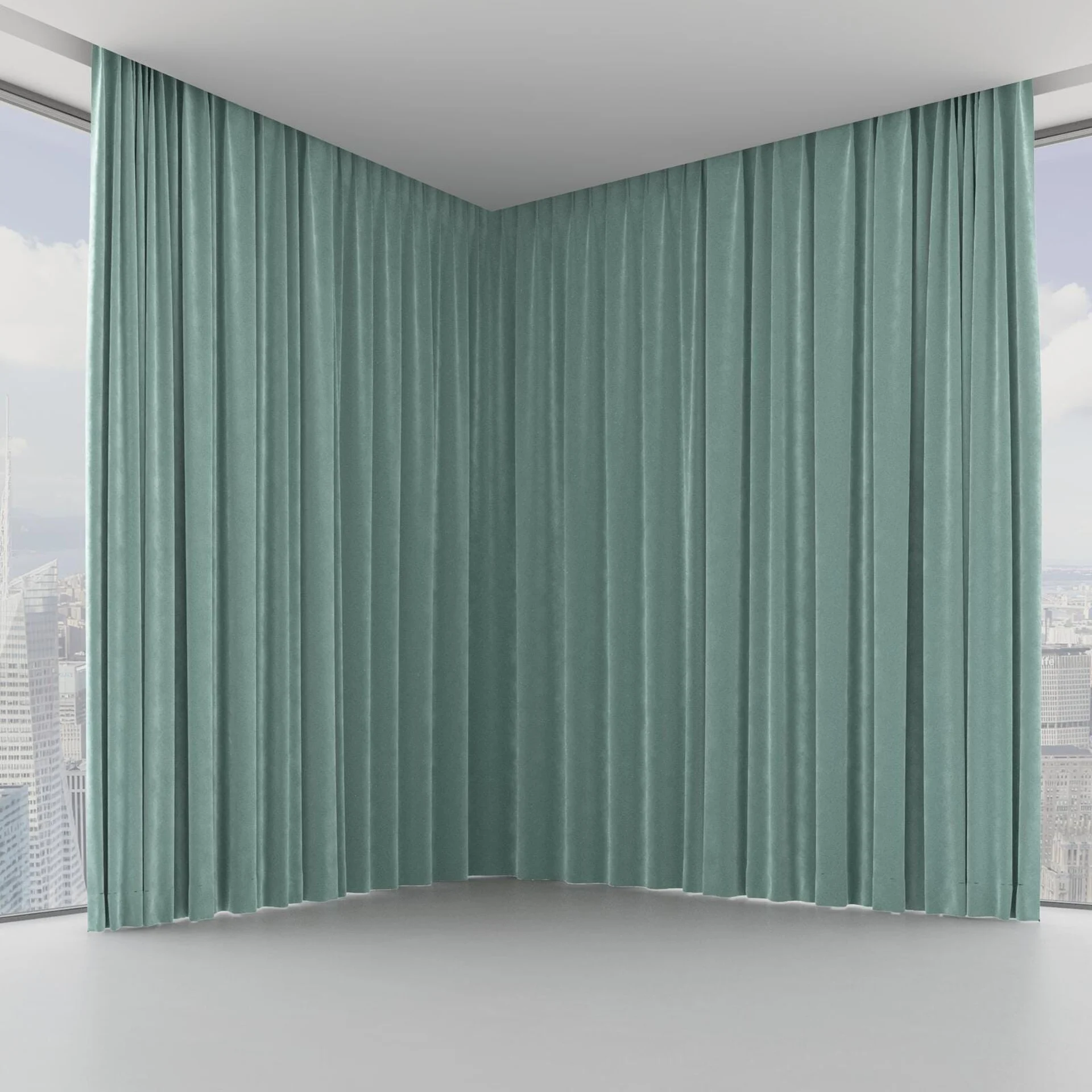 Front view of Lux Velvet Mint 8803, on hidden rail
