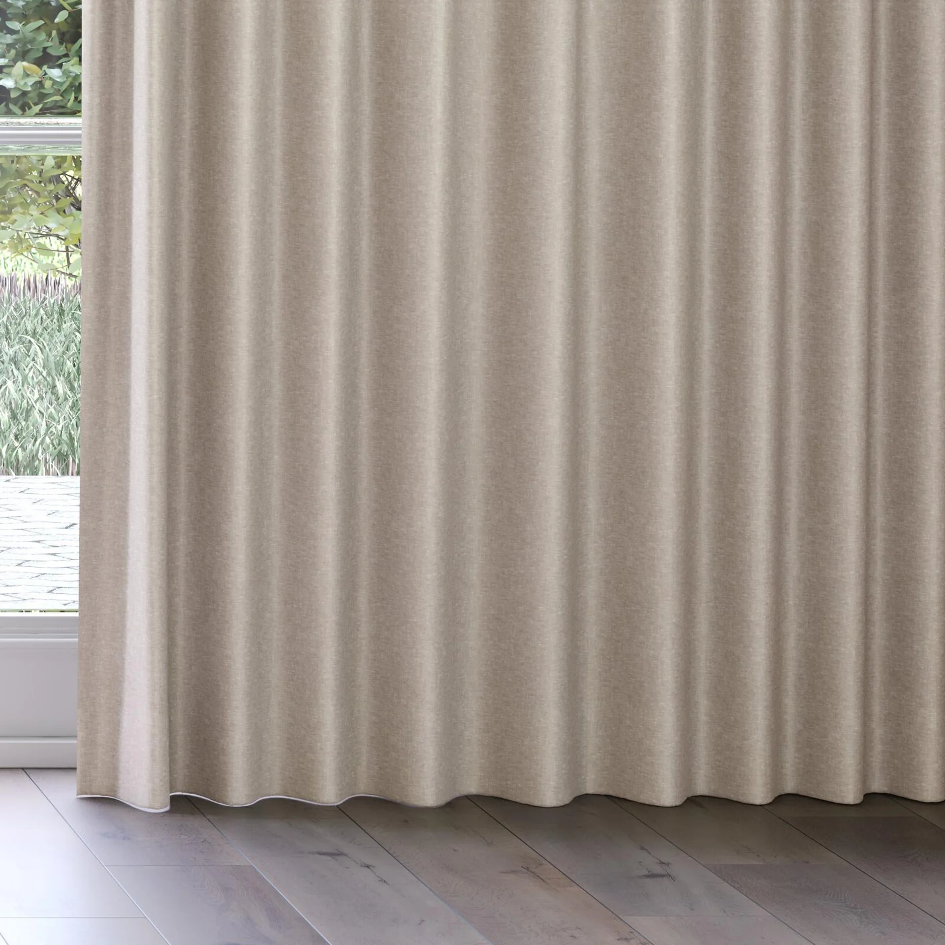 Bottom view of Glamour Taupe, on curtain rail