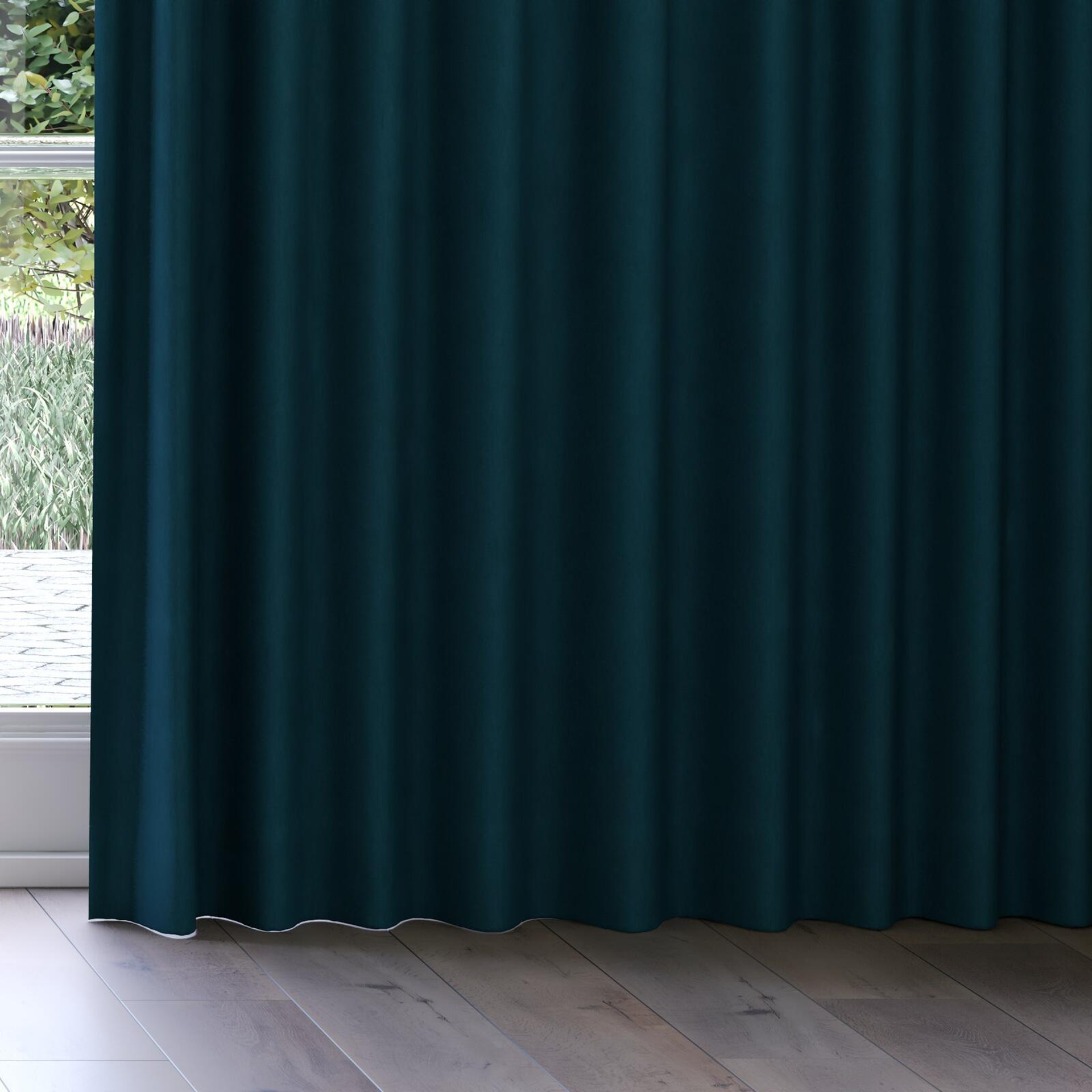 Bottom view of Lech Teal, on curtain rail