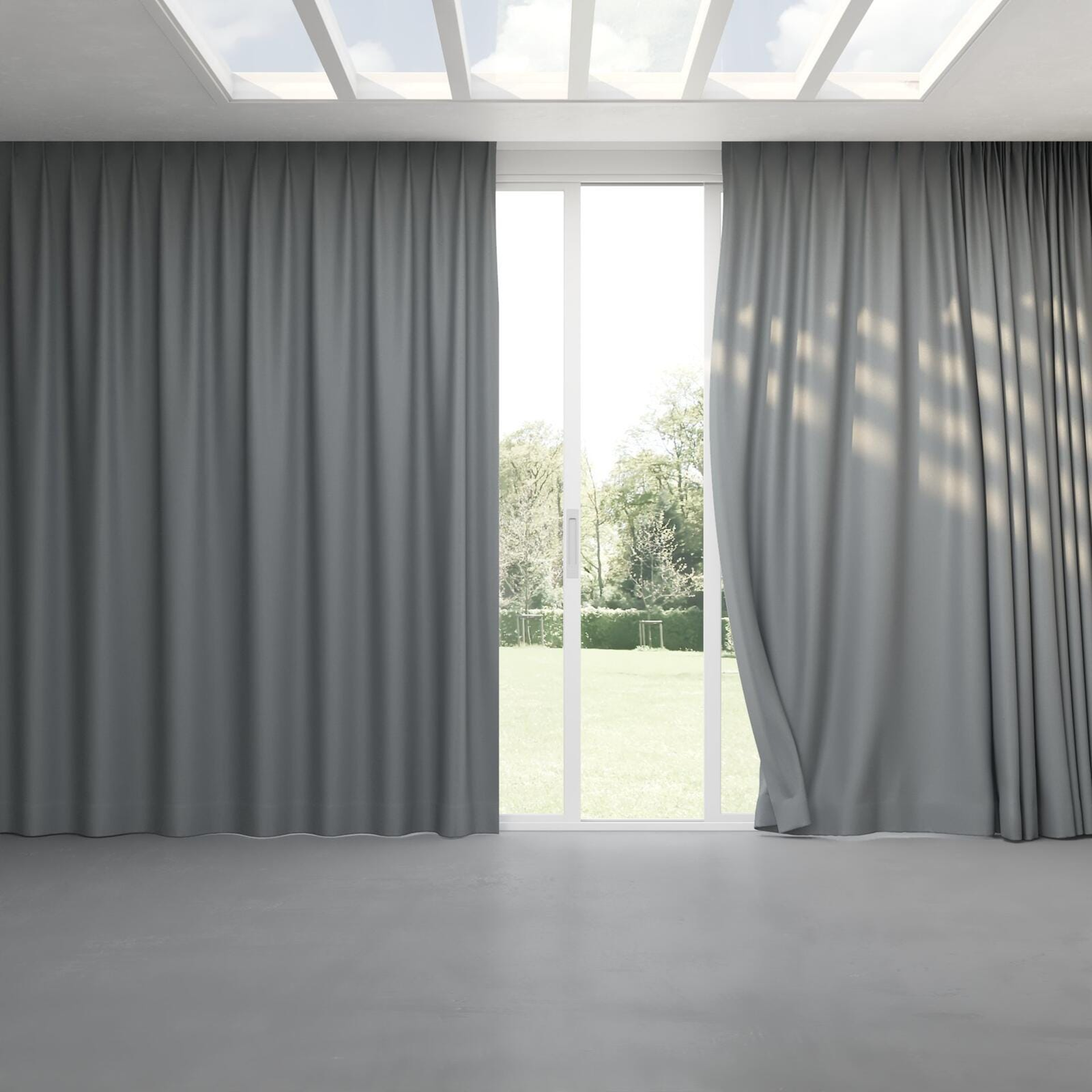 Full view of Infinite French Blue, pinch pleat