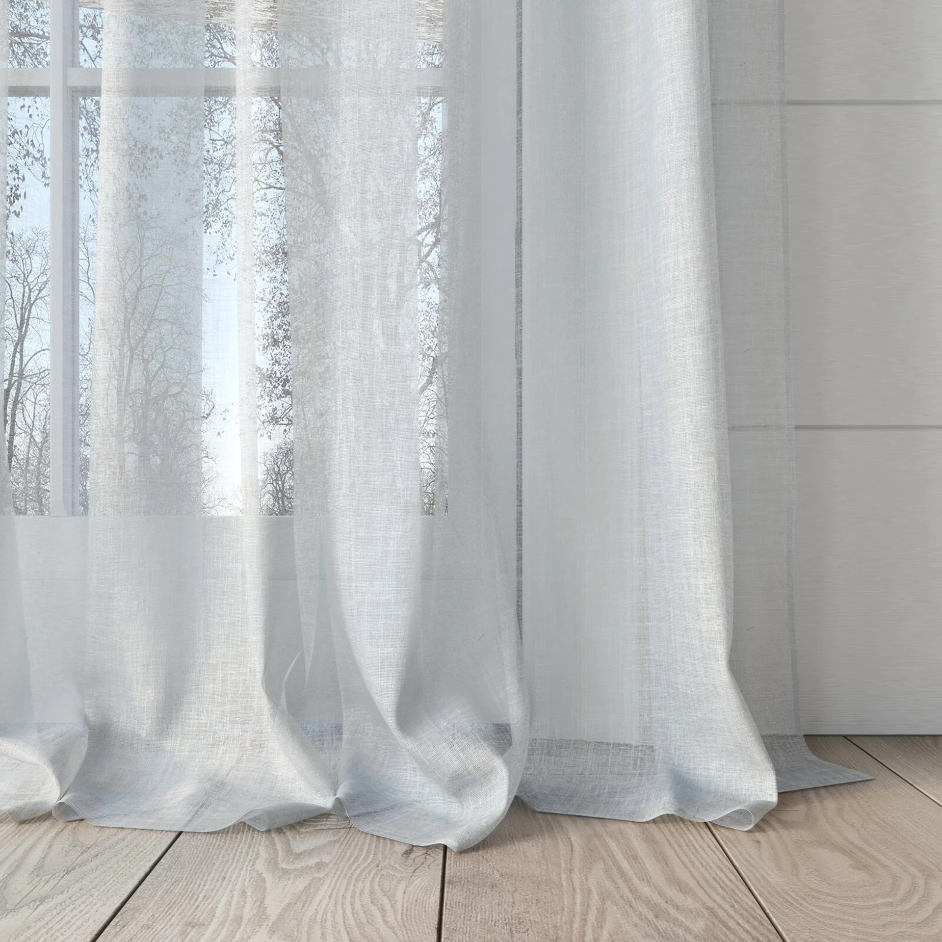 Bottom view of Natura Recycled Salt, puddled, on curtain rod