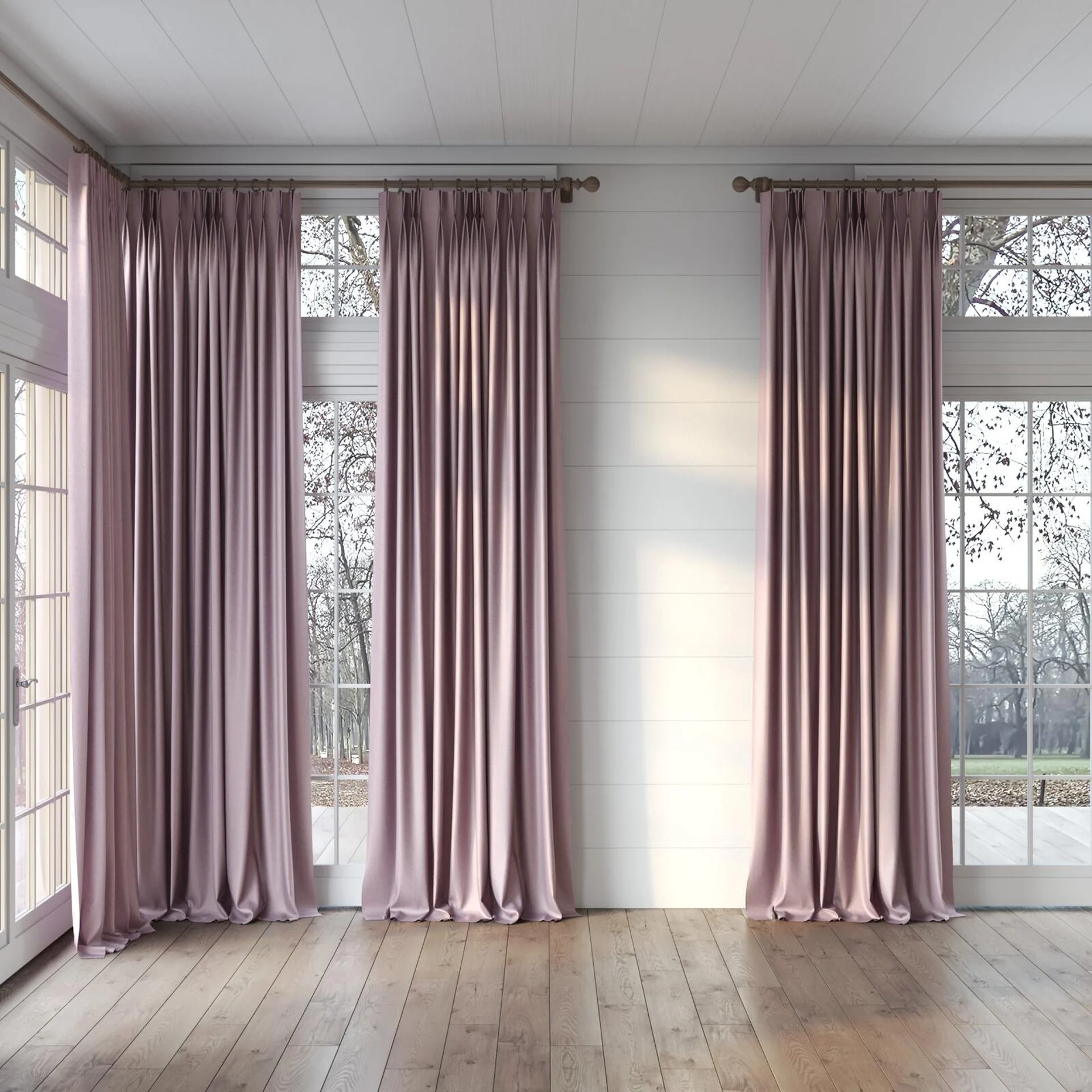 Full view of Matrix Blossom, puddled, on curtain rod