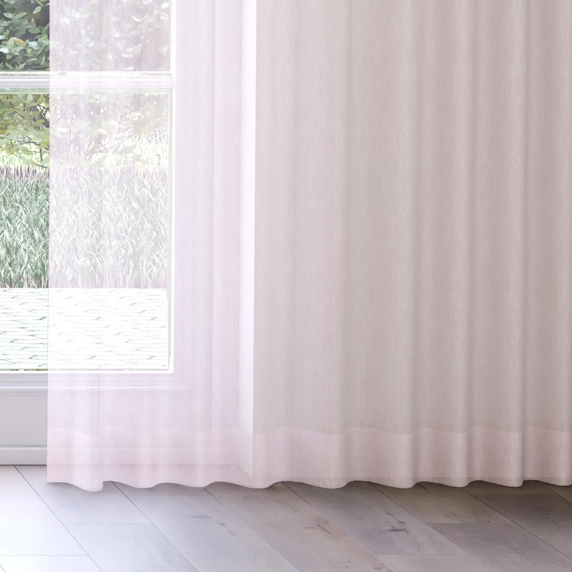 Bottom view of Aurora Blush, on curtain rail