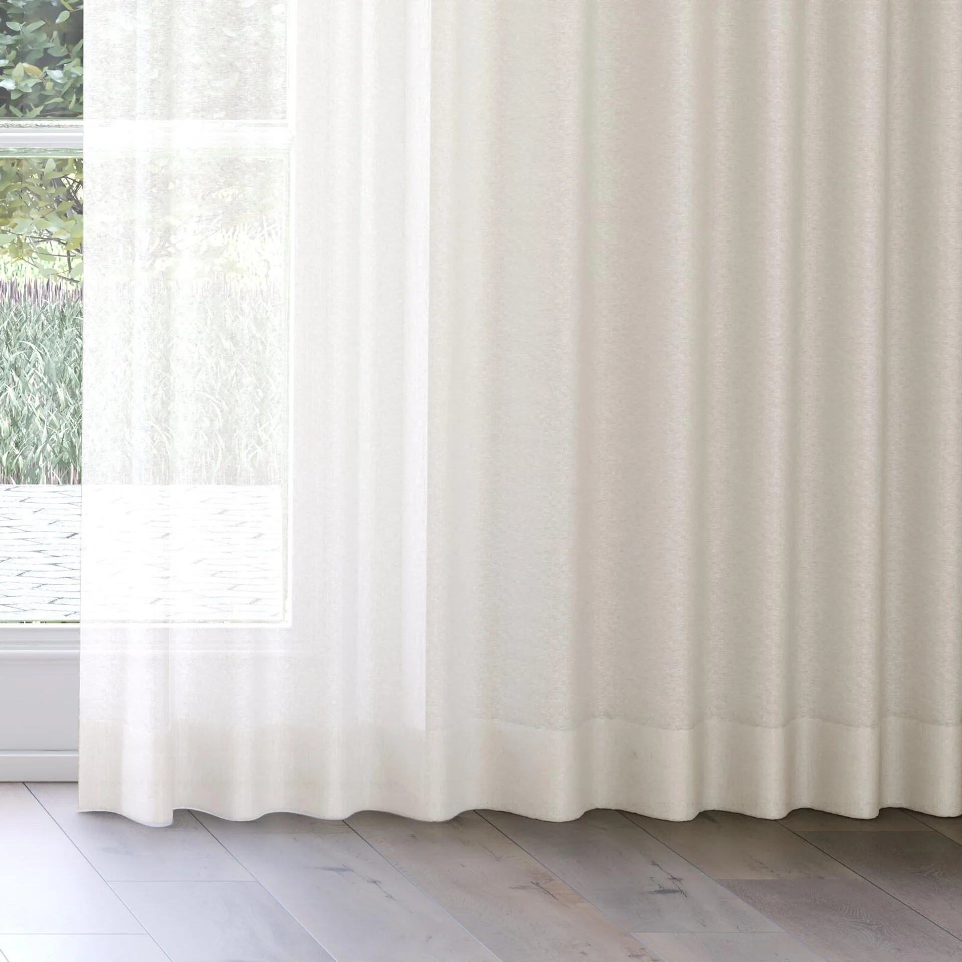 Bottom view of Laconia Air Linen, on curtain rail