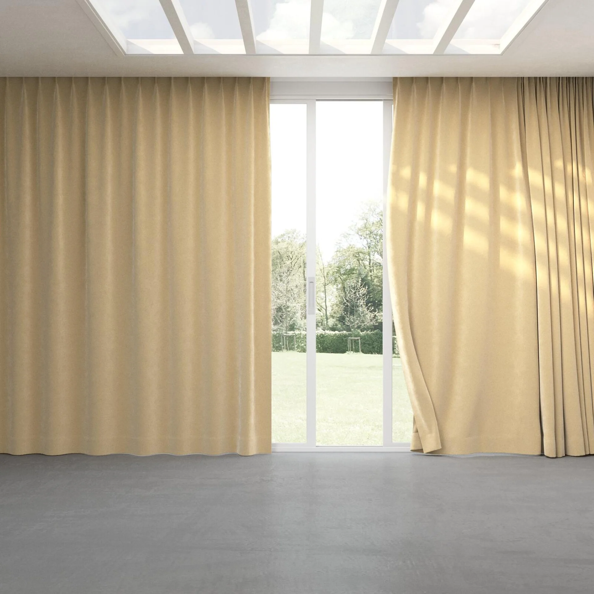 Full view of Lux Velvet Linen 8302, pinch pleat