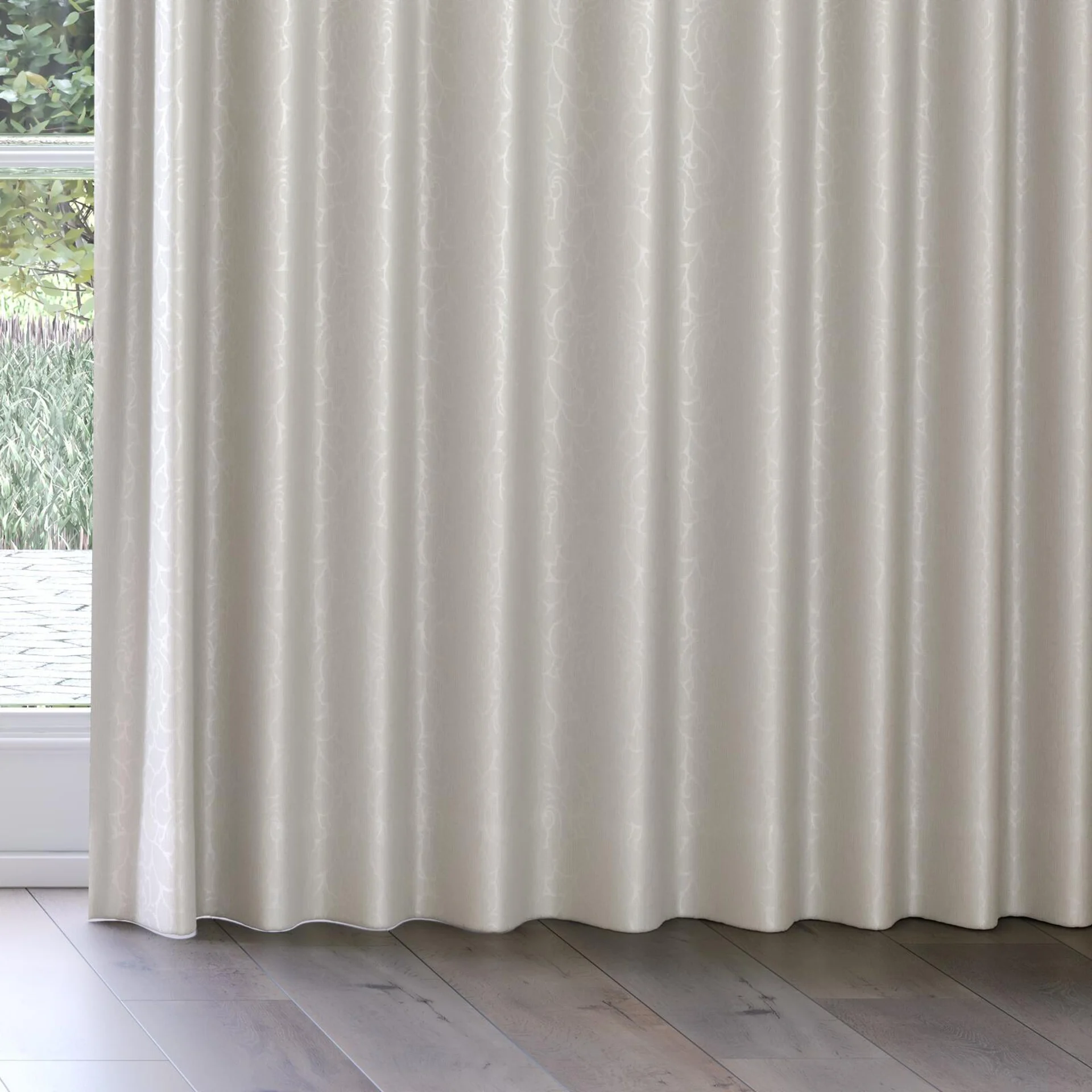 Bottom view of Opal Ivory, on curtain rail