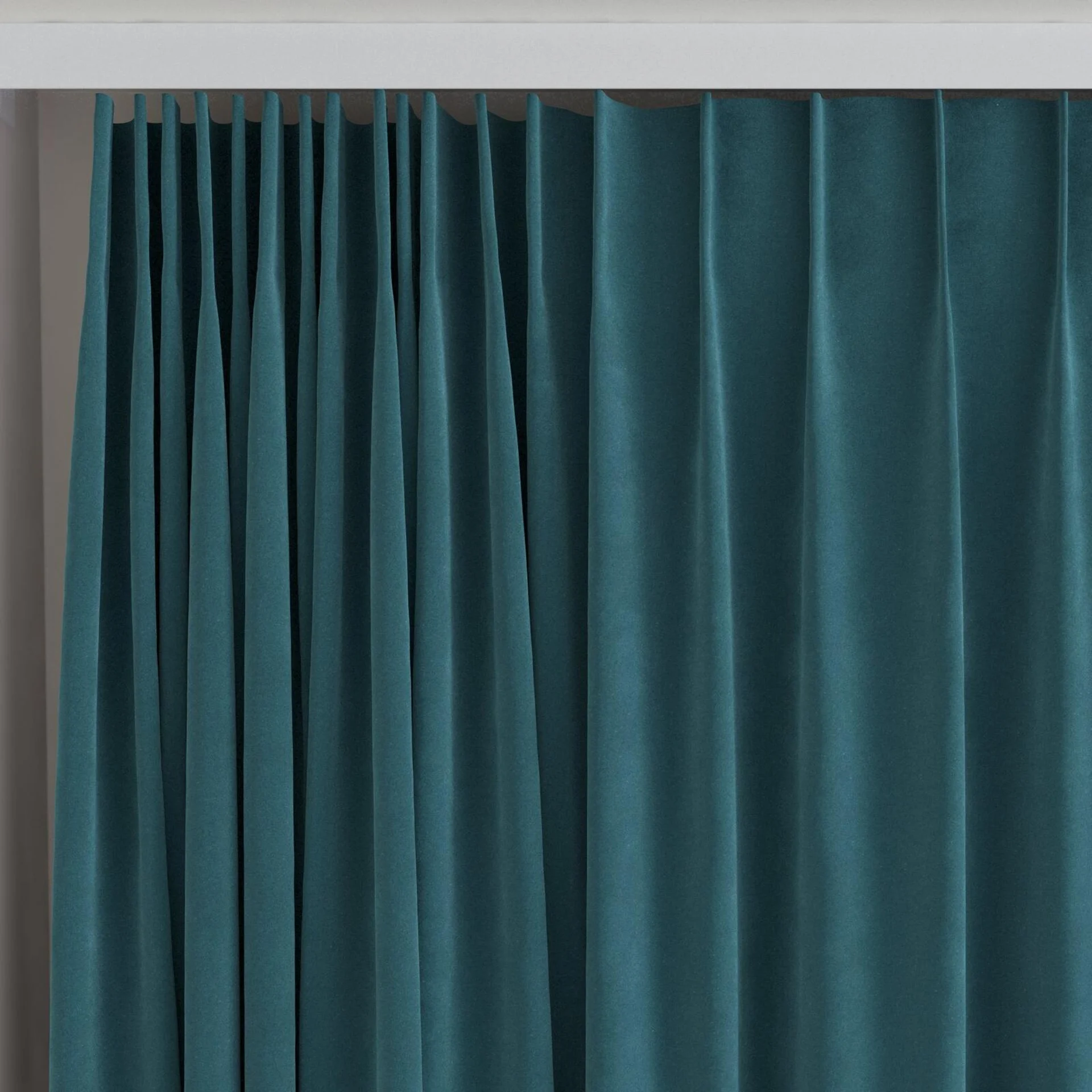 Top view of Lux Velvet Teal 8819, on curtain rail