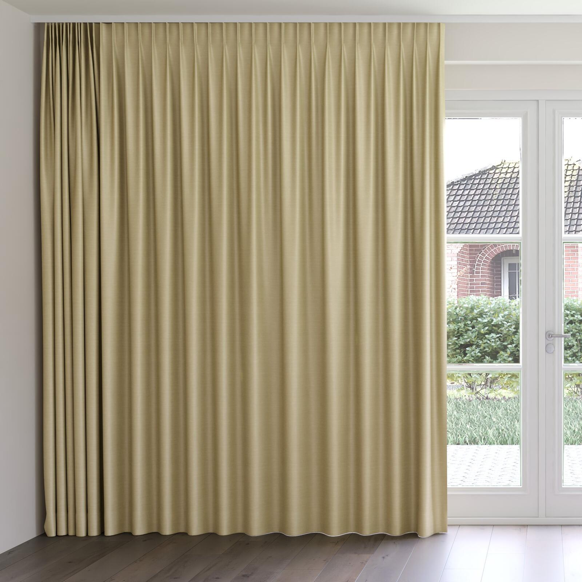 Front view of Silky Bamboo, on curtain rail