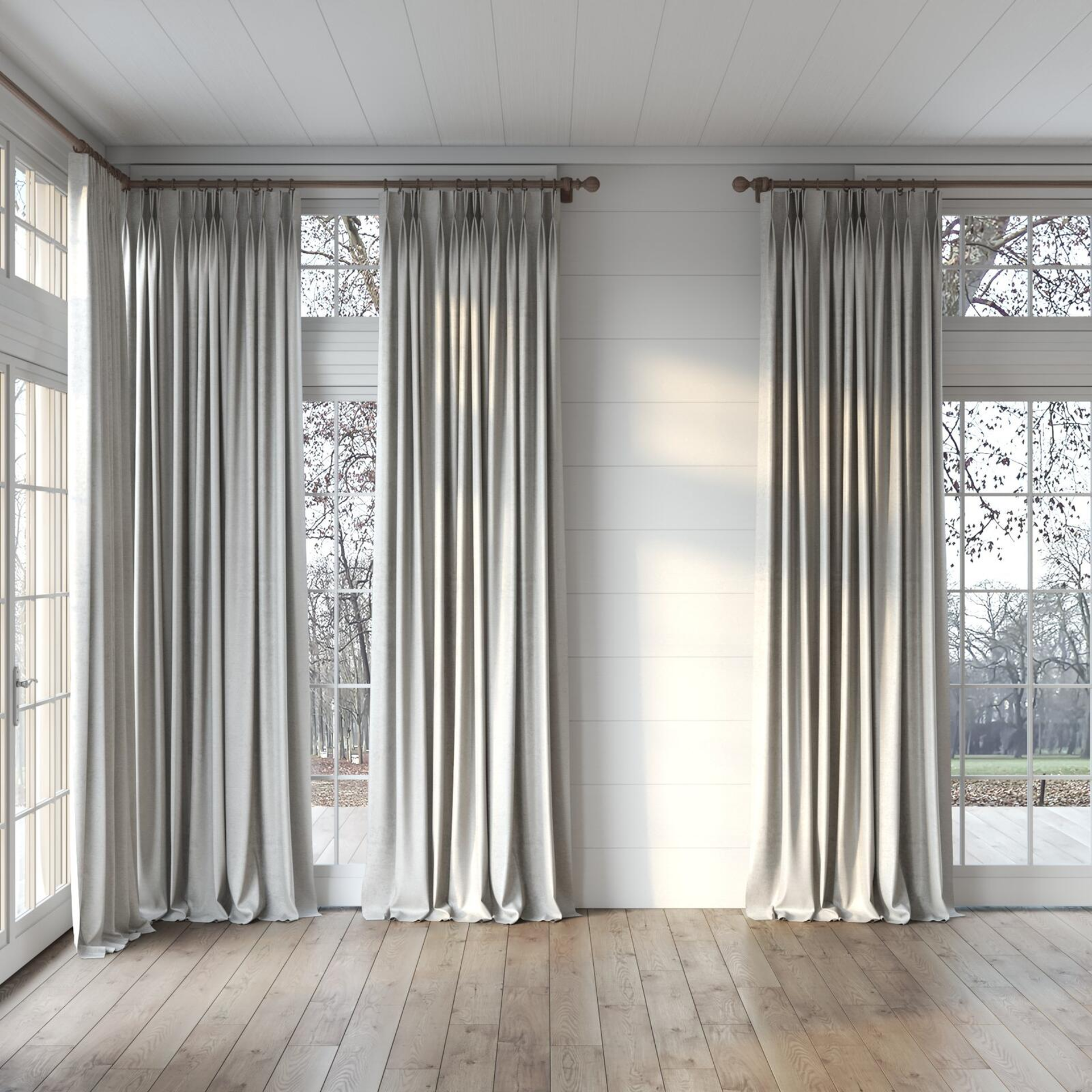 Full view of Lambada Fog, puddled, on curtain rod