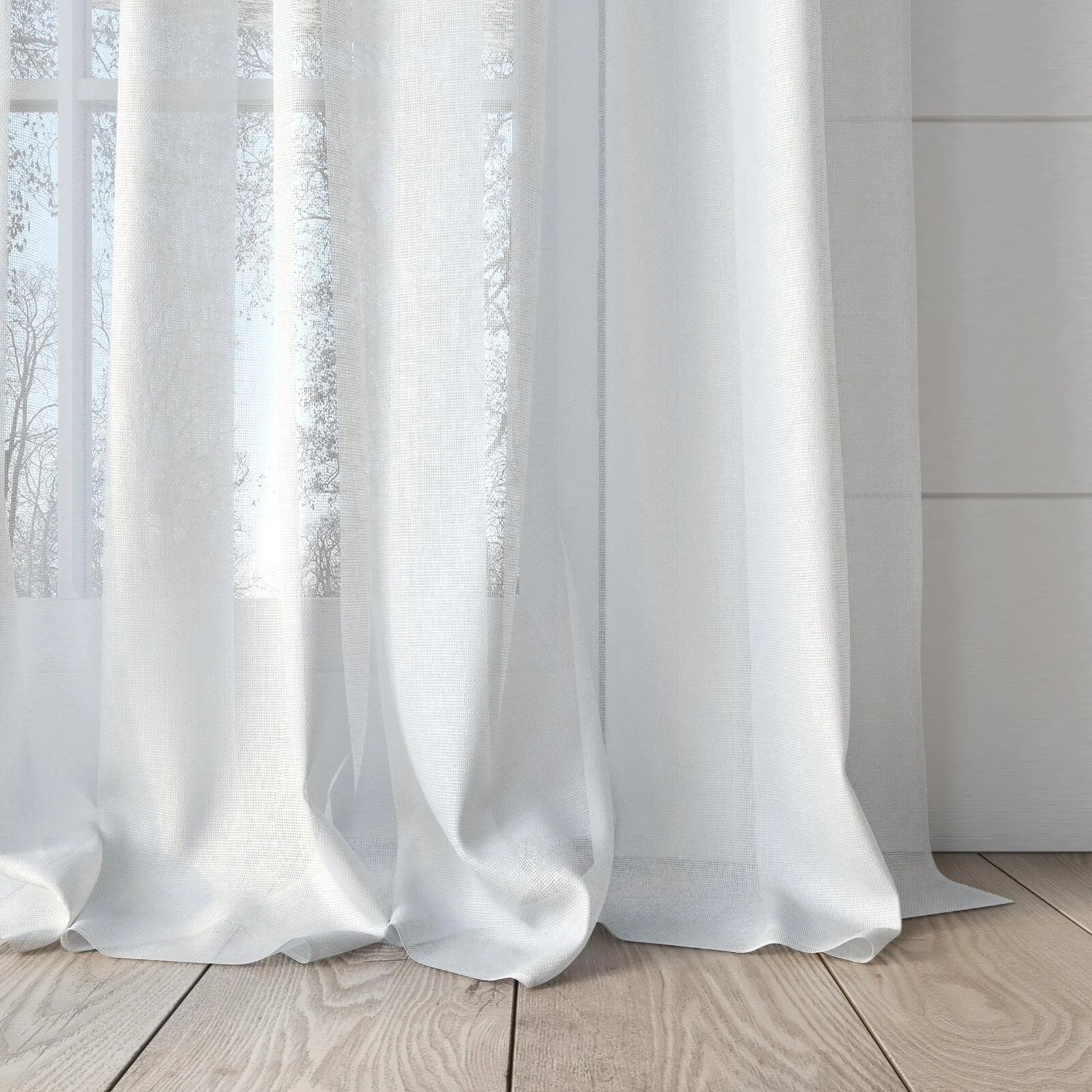 Bottom view of Alcova Snow, puddled, on curtain rod