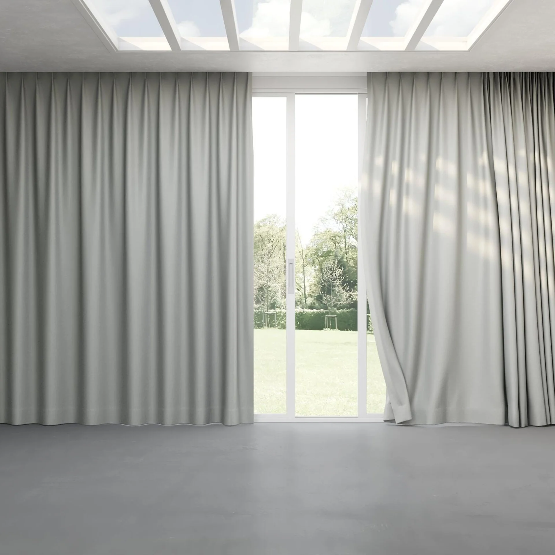 Full view of Infinite Silver, pinch pleat