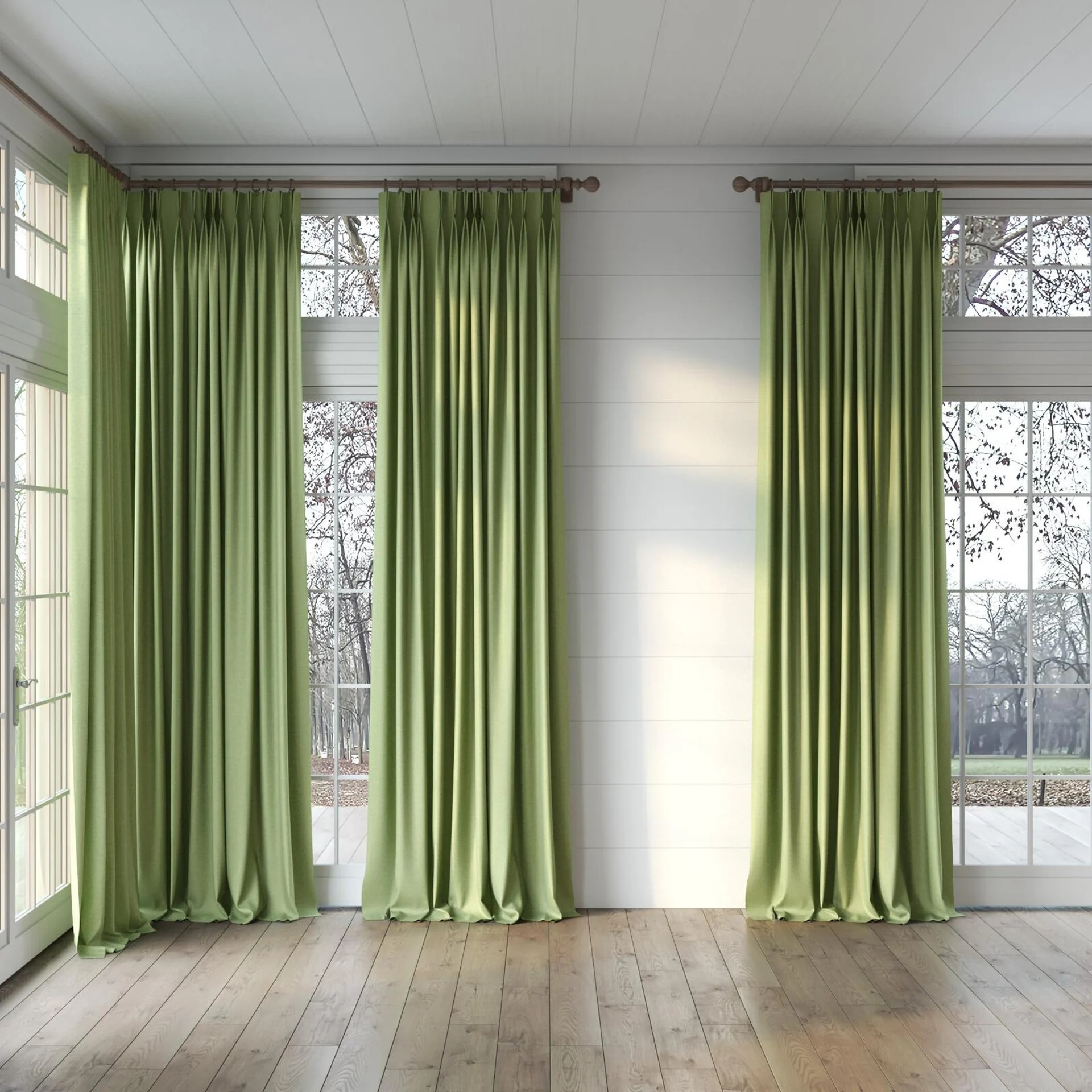 Full view of Jupiter Grass, puddled, on curtain rod