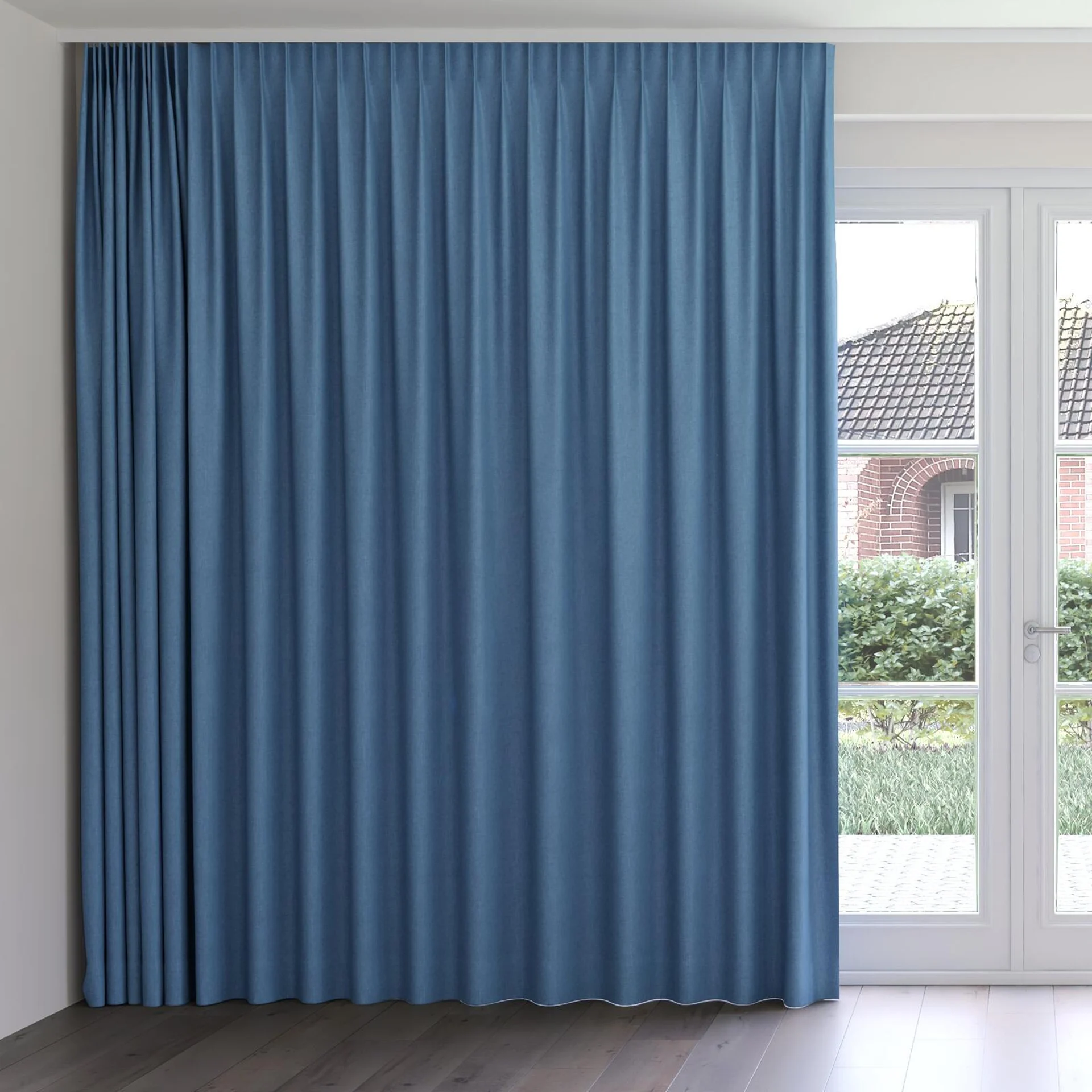 Front view of Rover Periwinkle, on curtain rail