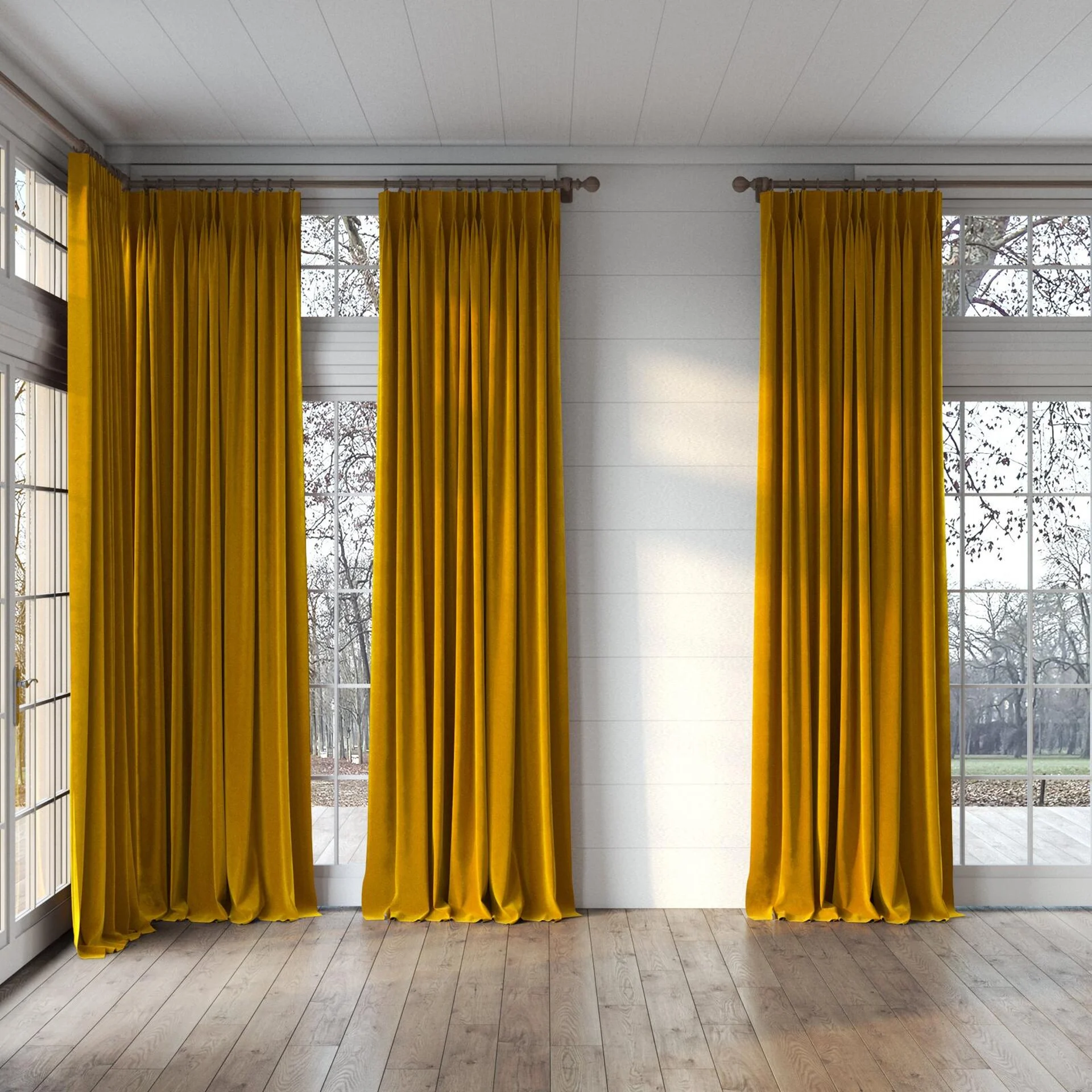 Full view of Vienna Antique, puddled, on curtain rod