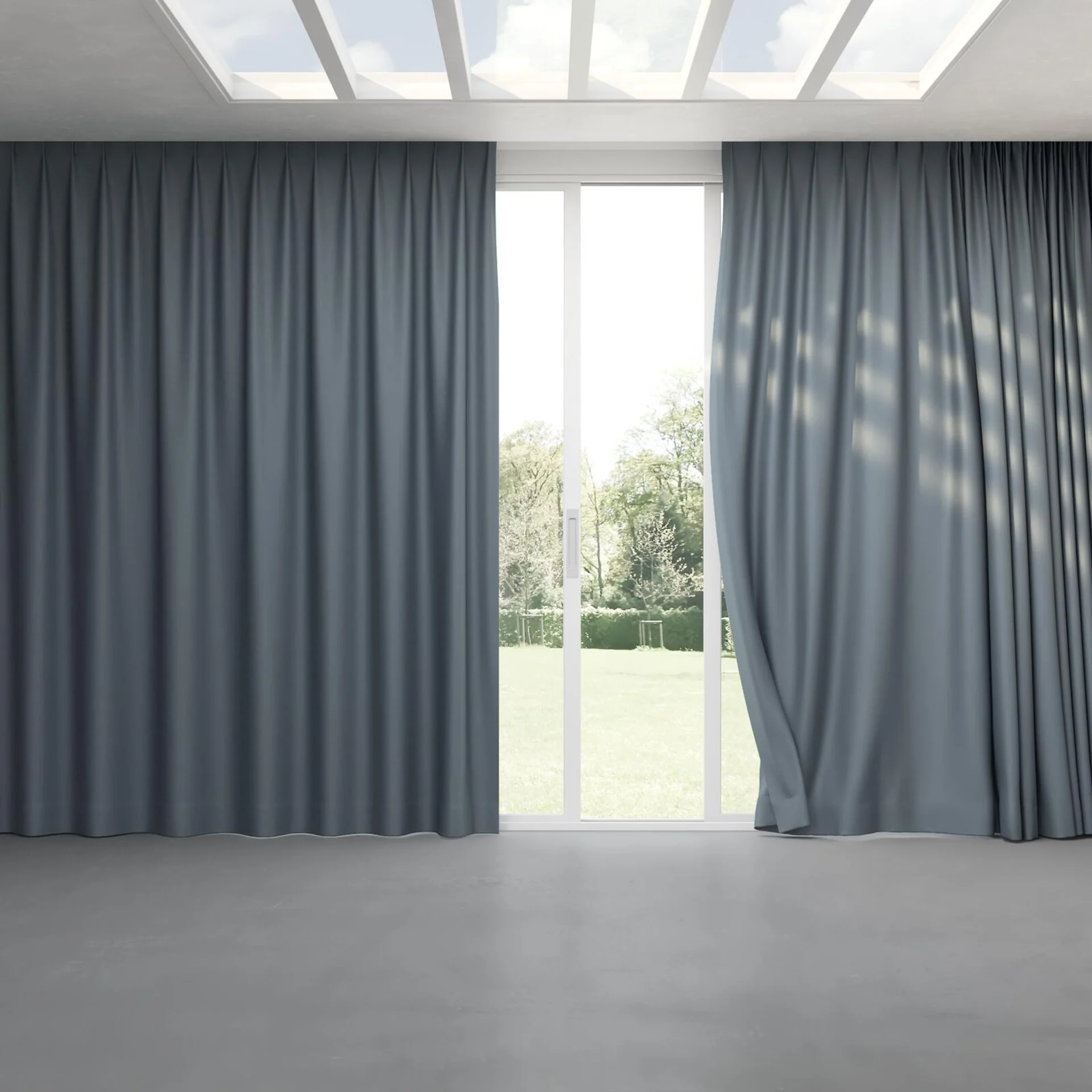 Full view of Infinite Chambray, pinch pleat