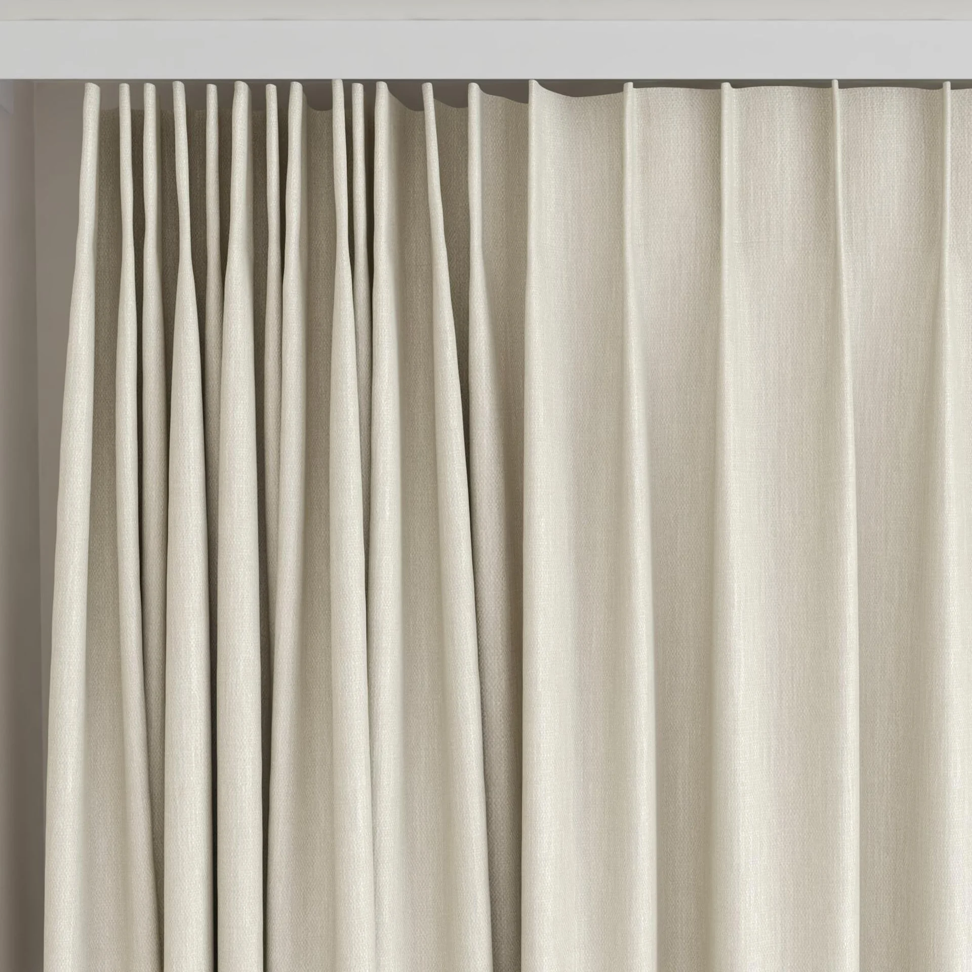 Top view of Cordoba Greige, on curtain rail