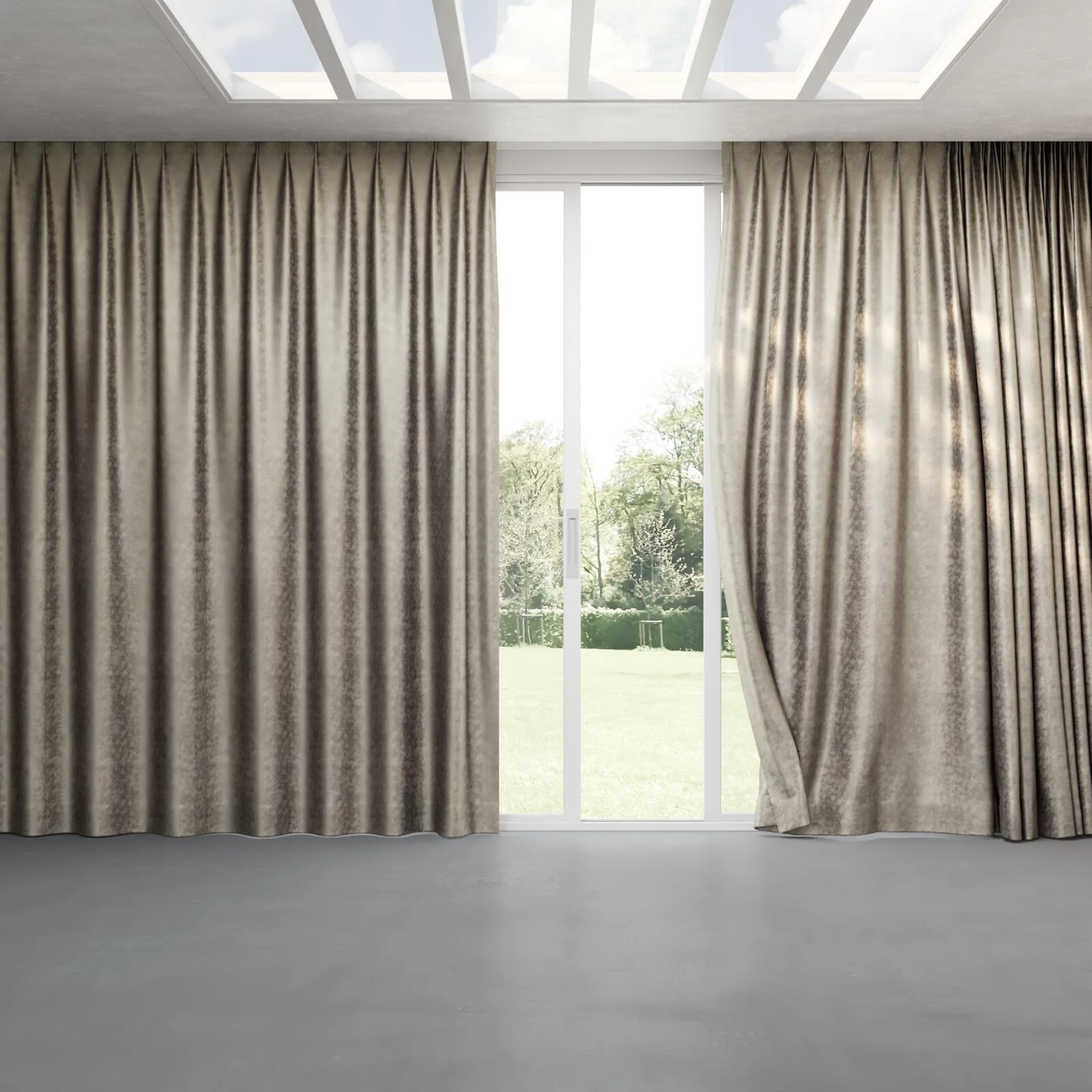 Full view of Fizz Titanium, pinch pleat