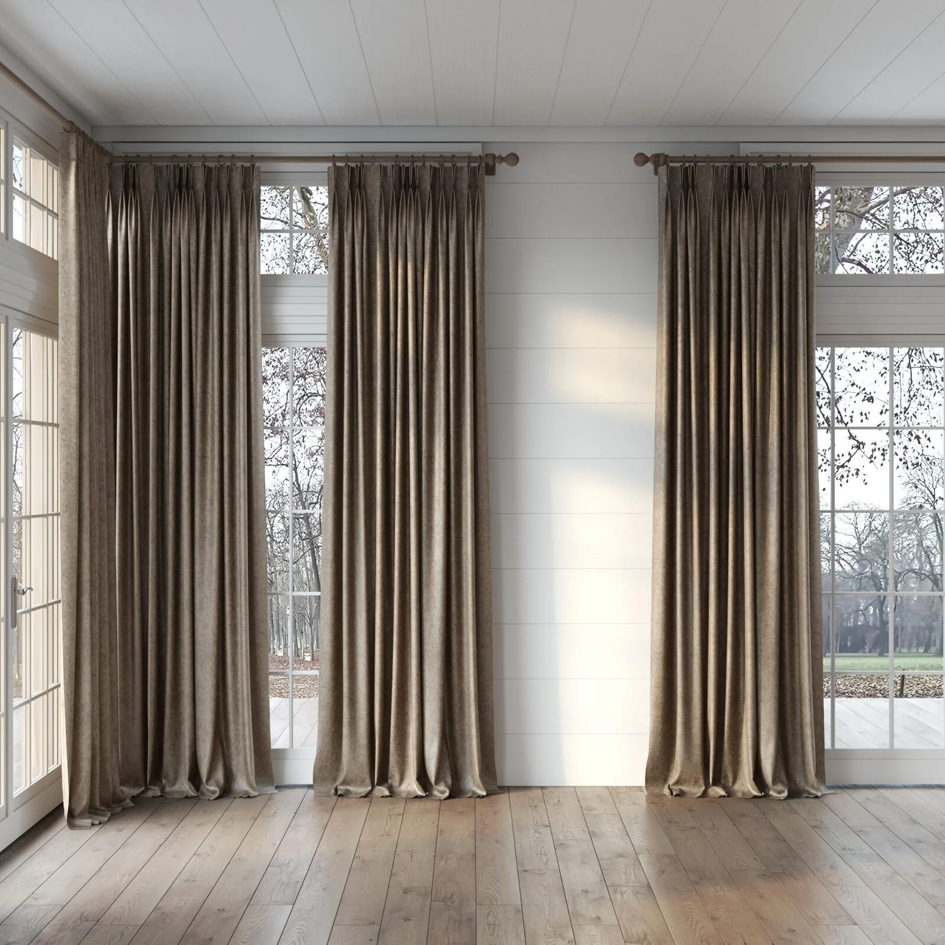 Full view of Opera Fresco, puddled, on curtain rod
