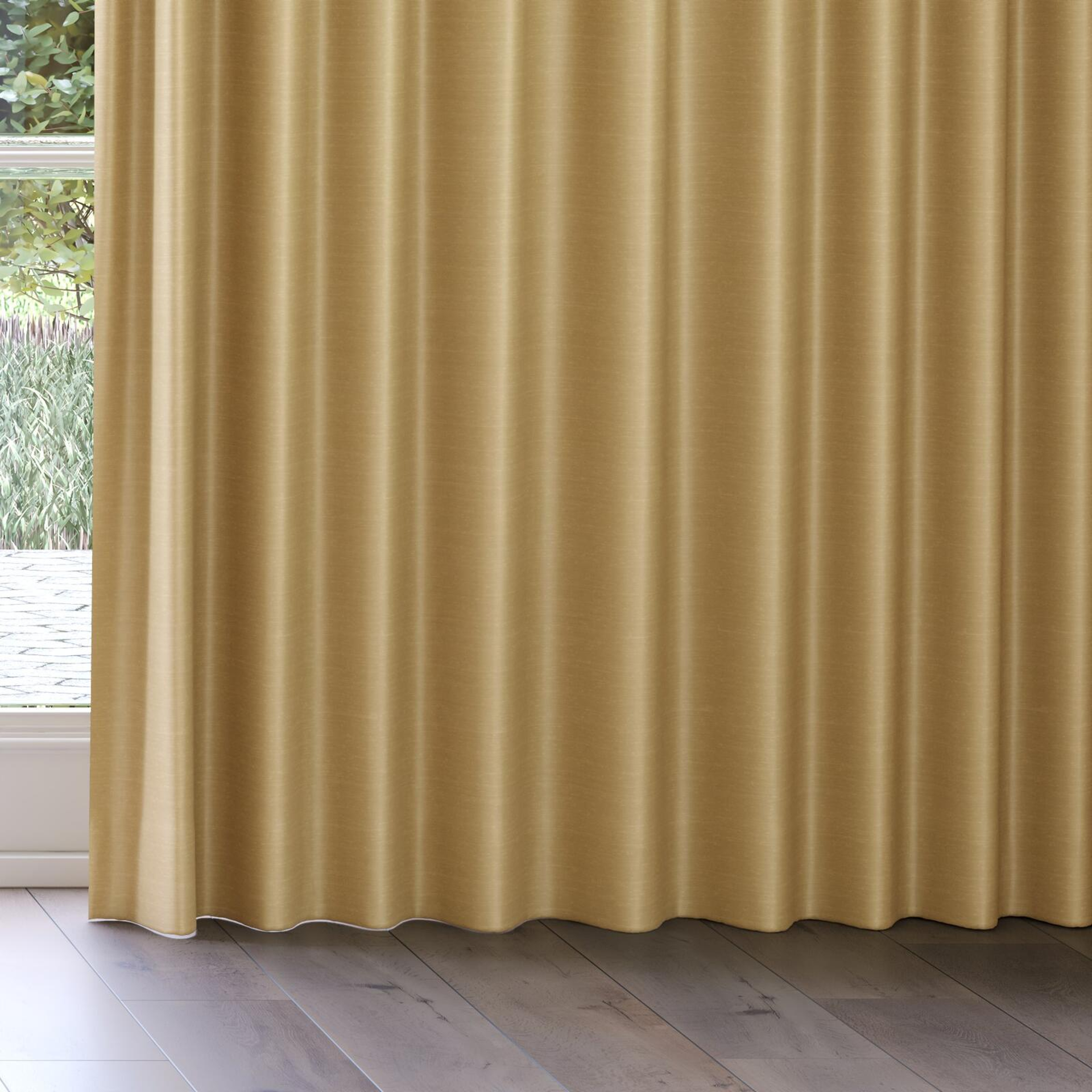 Bottom view of Silky Camel, on curtain rail