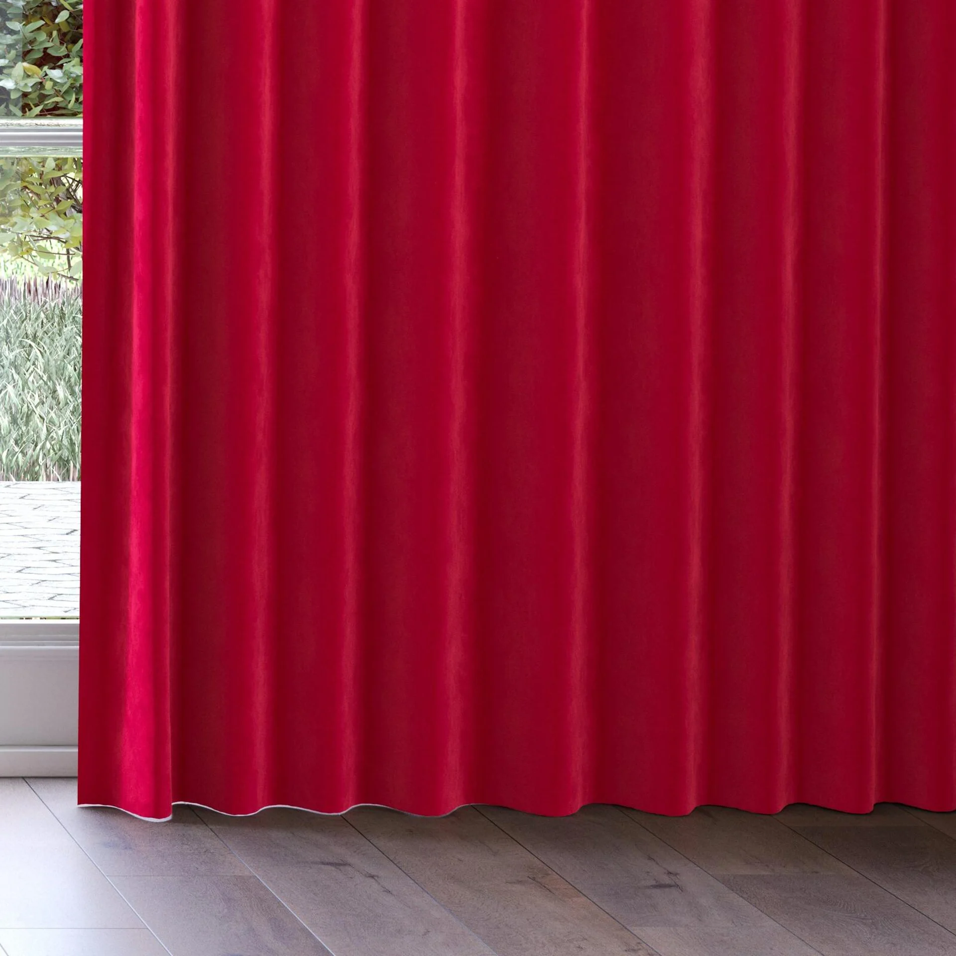 Bottom view of Lux Velvet Crimson 8605, on curtain rail