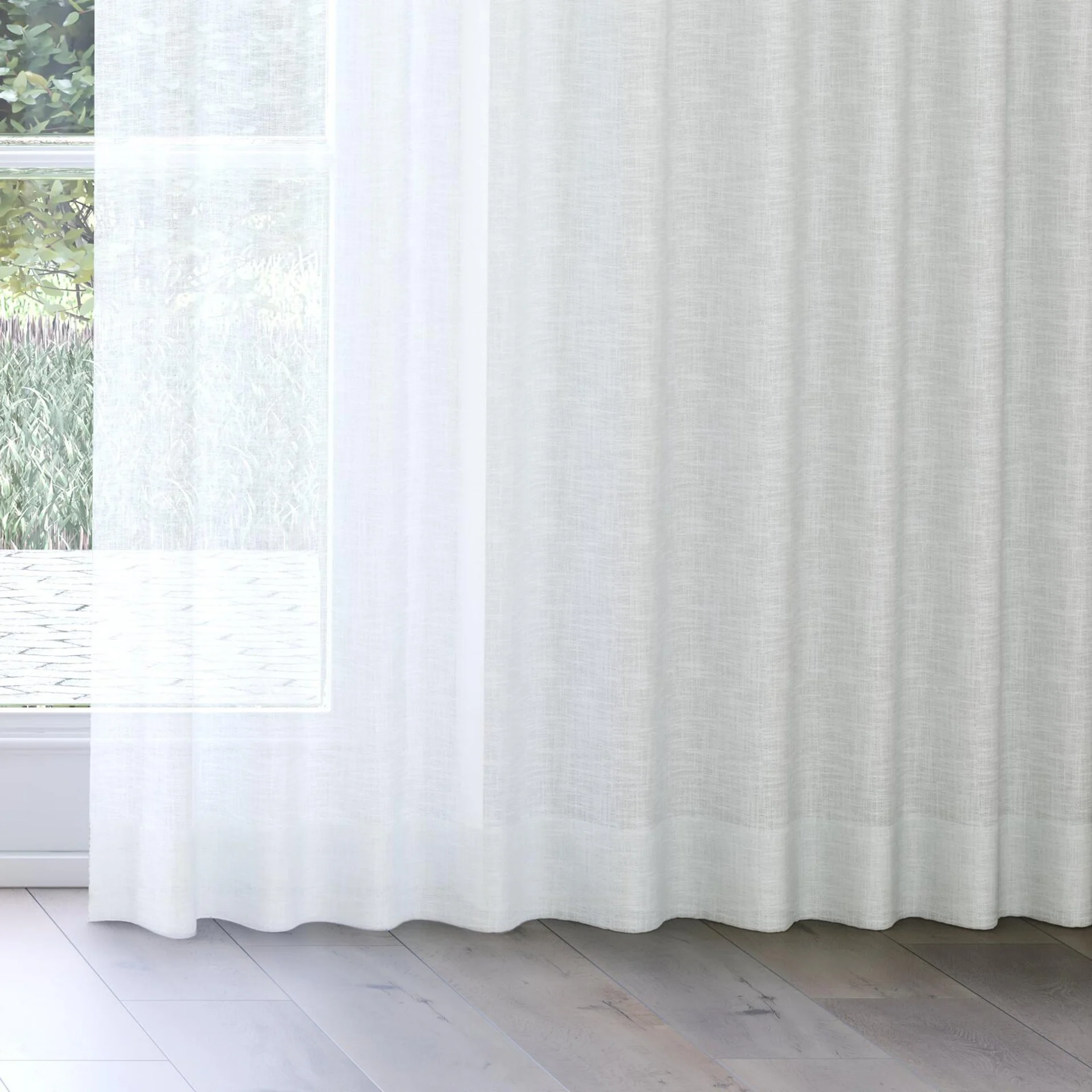 Bottom view of Verdant Wool, on curtain rail