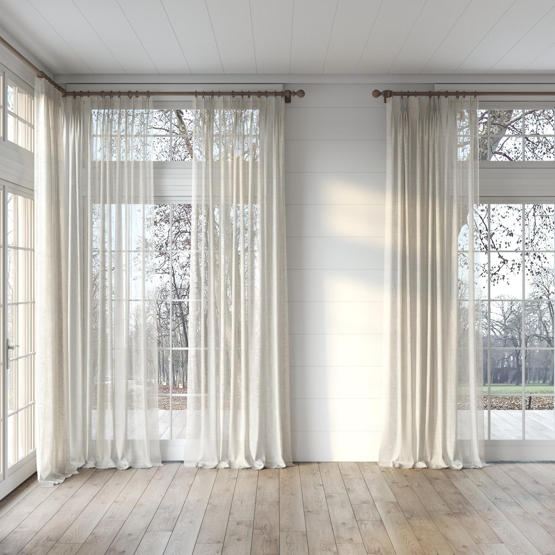 Full view of Savina Plaza, puddled, on curtain rod