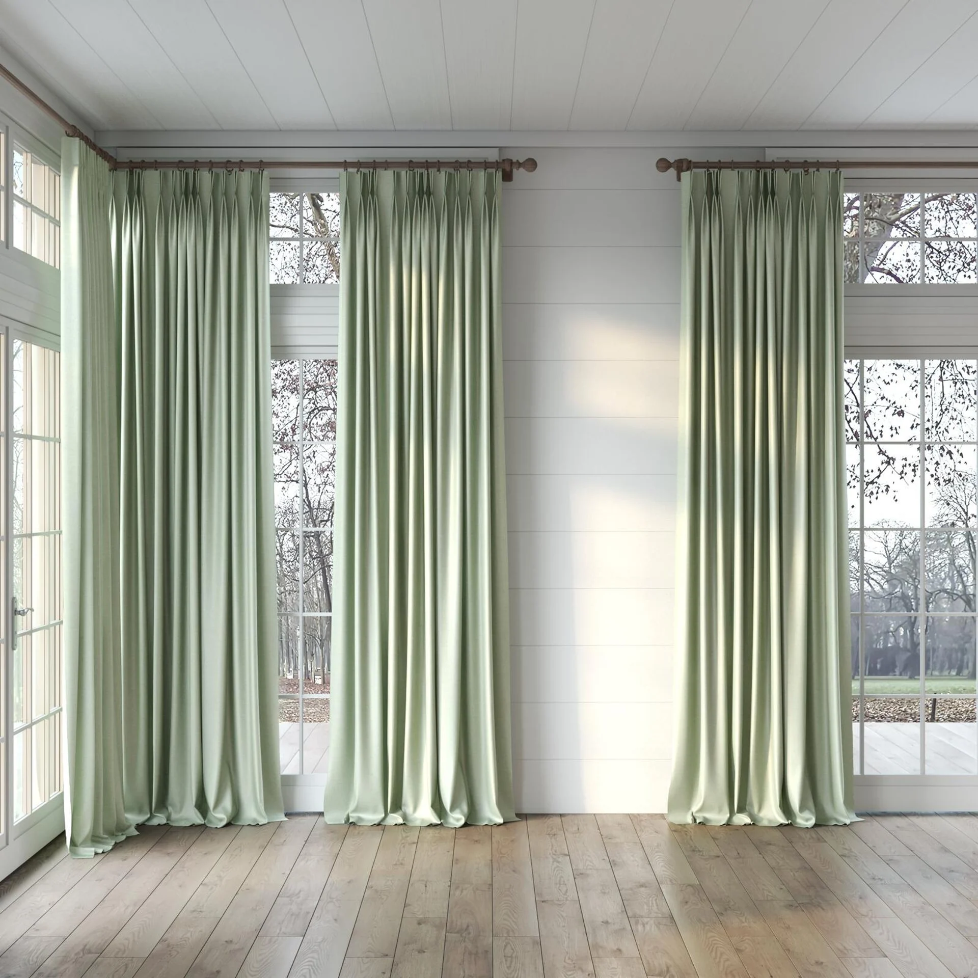 Full view of Provence Thyme, puddled, on curtain rod