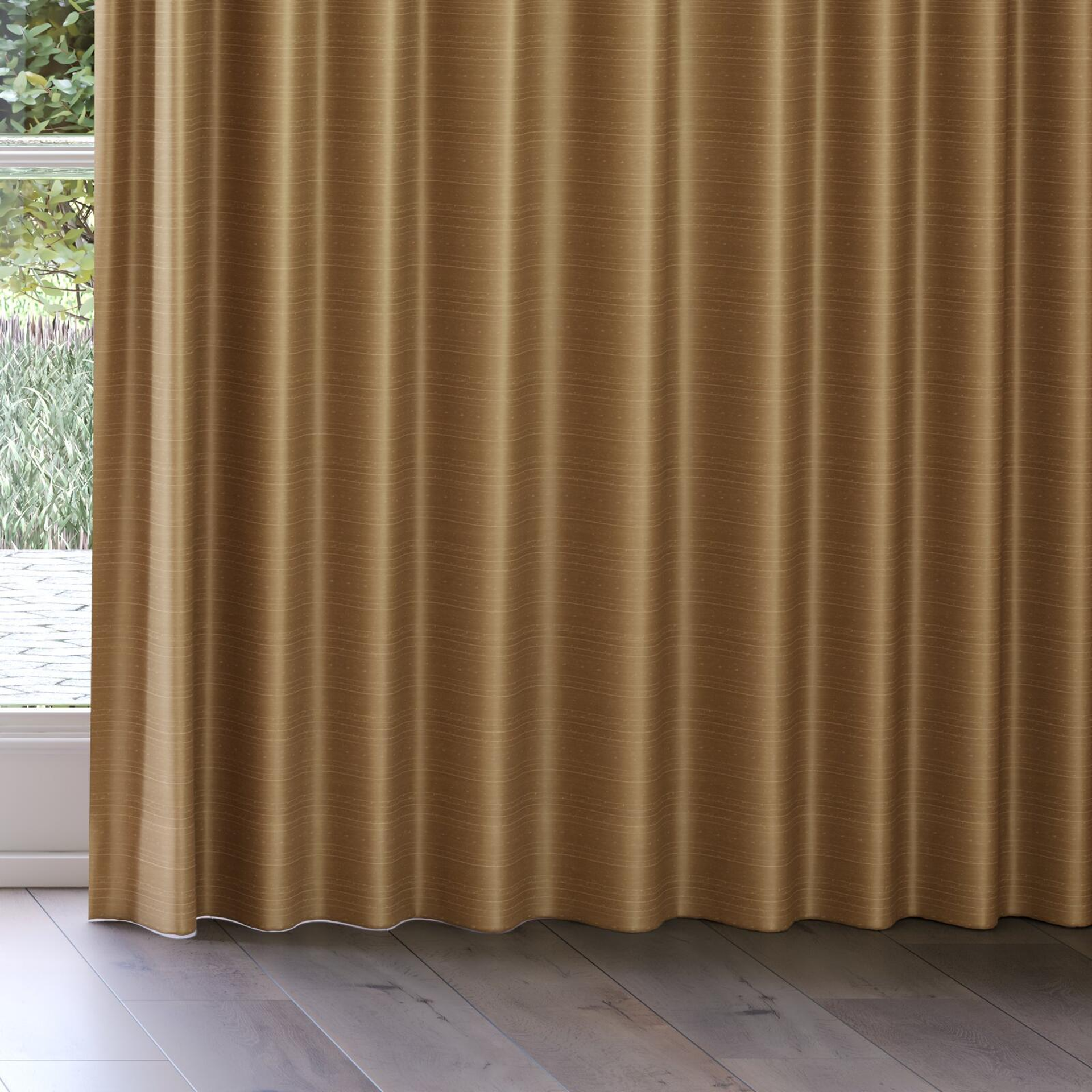 Bottom view of Silky Biscuit, on curtain rail