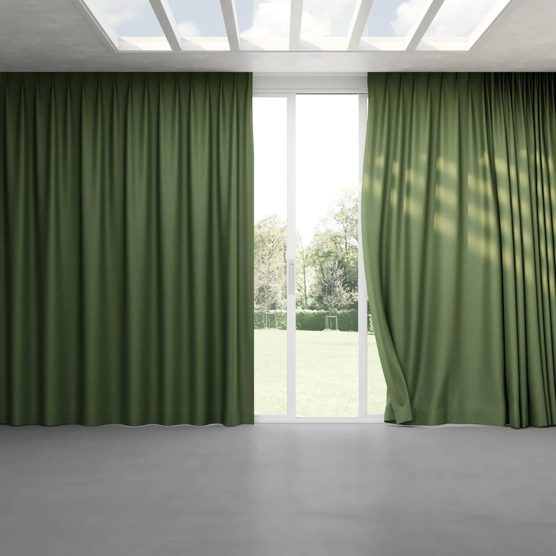 Full view of Perfecto Basil, pinch pleat