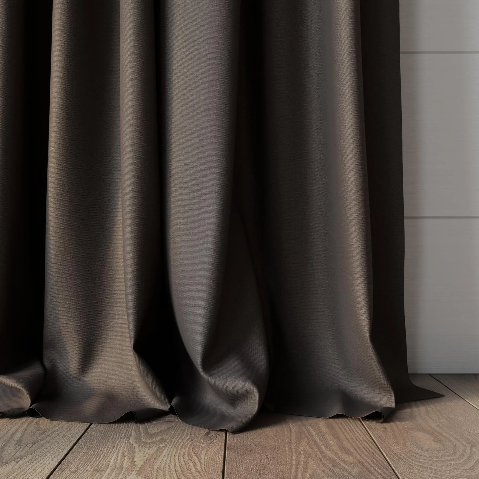 Bottom view of Woolskin Slate, puddled, on curtain rod