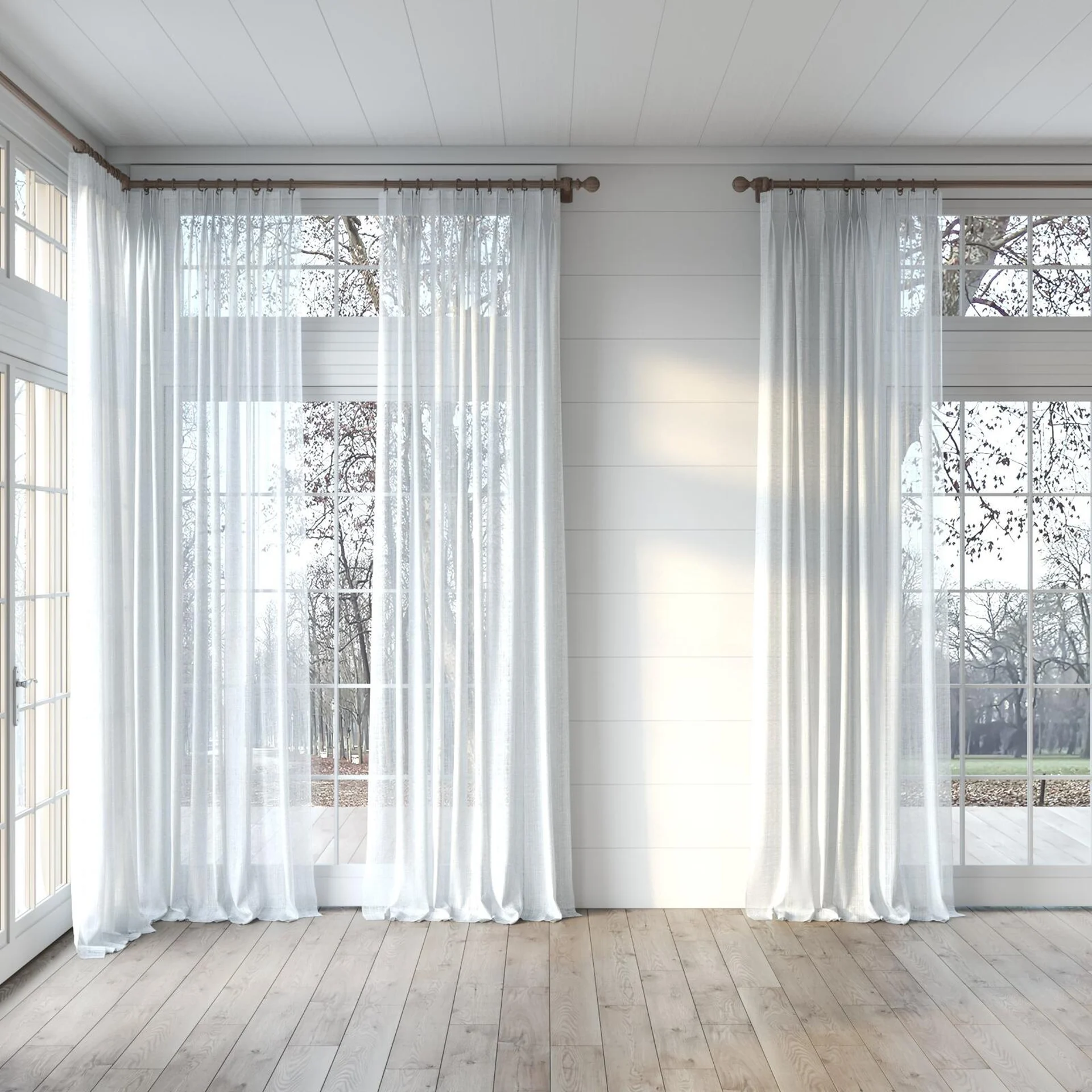 Full view of Scandinese Cloud, puddled, on curtain rod