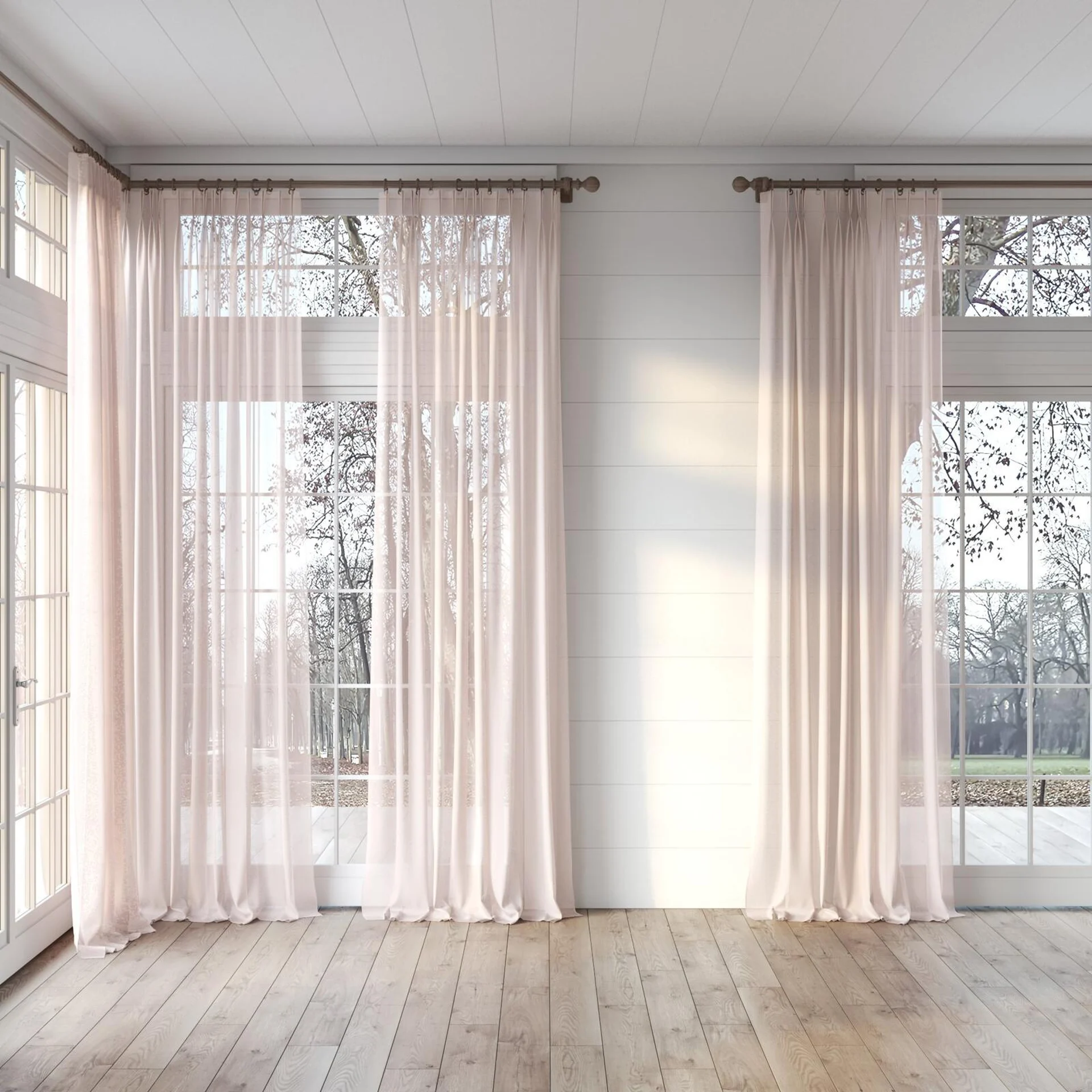 Full view of Zine Blush, puddled, on curtain rod