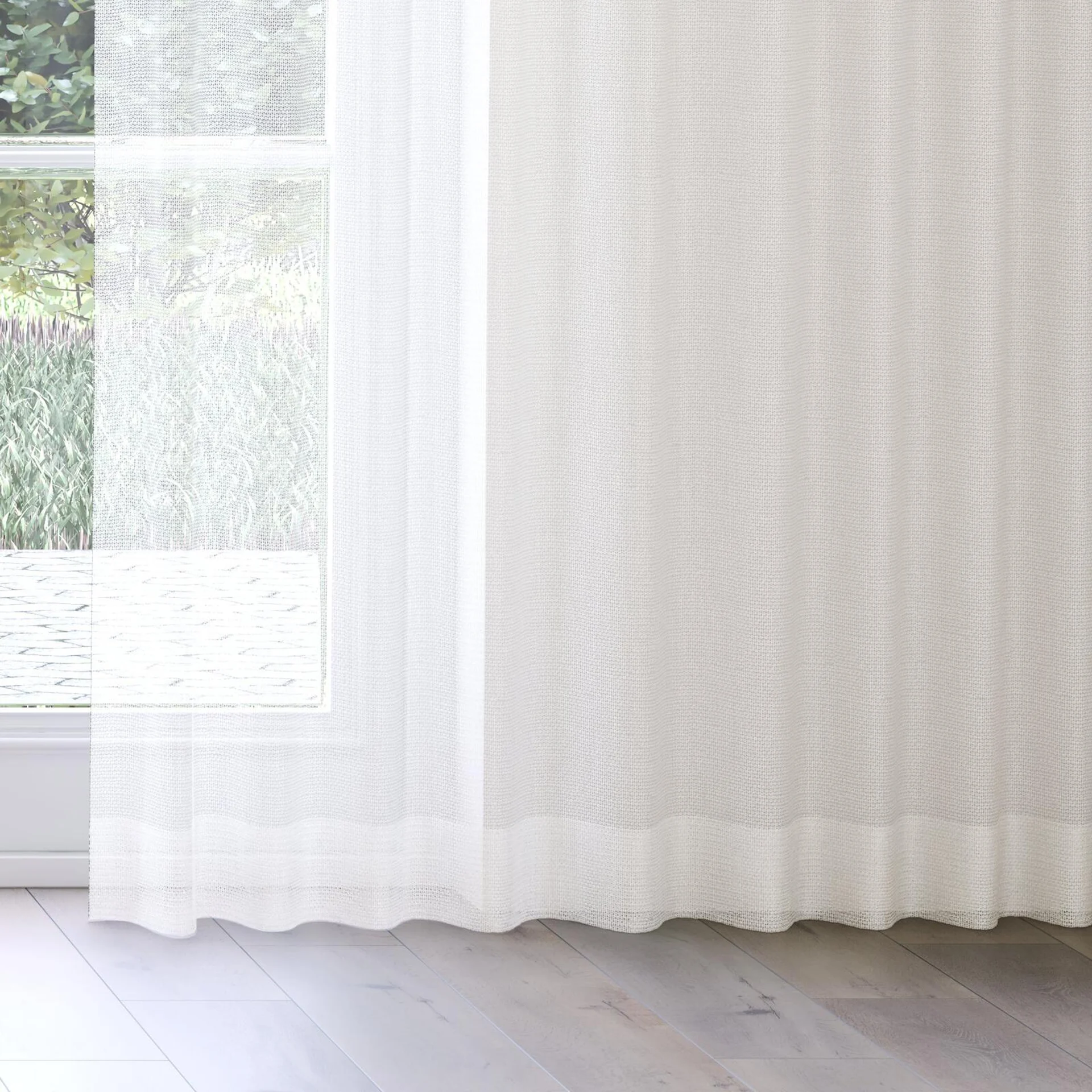 Bottom view of Cosmos Wool, on curtain rail