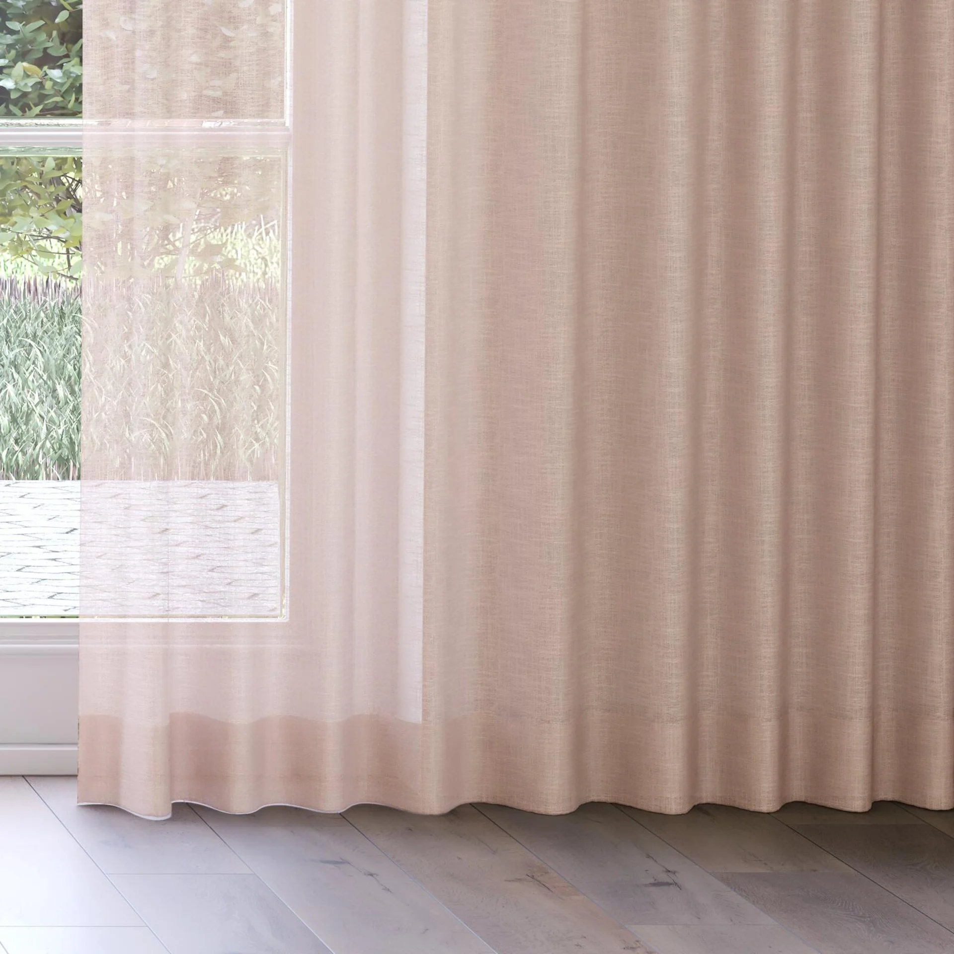 Bottom view of Verdant Blush, on curtain rail