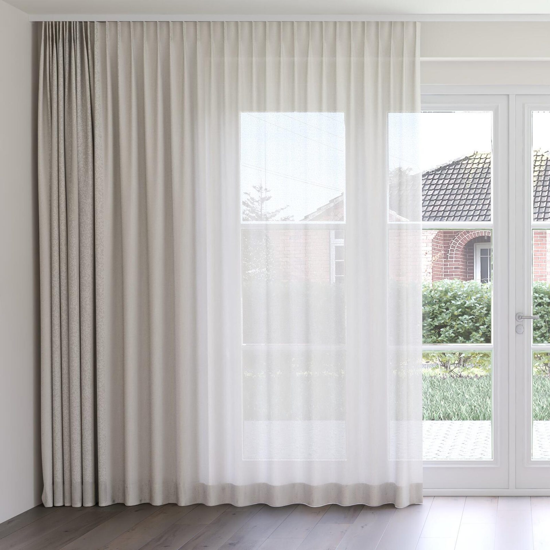 Front view of Revel Gravel, on curtain rail