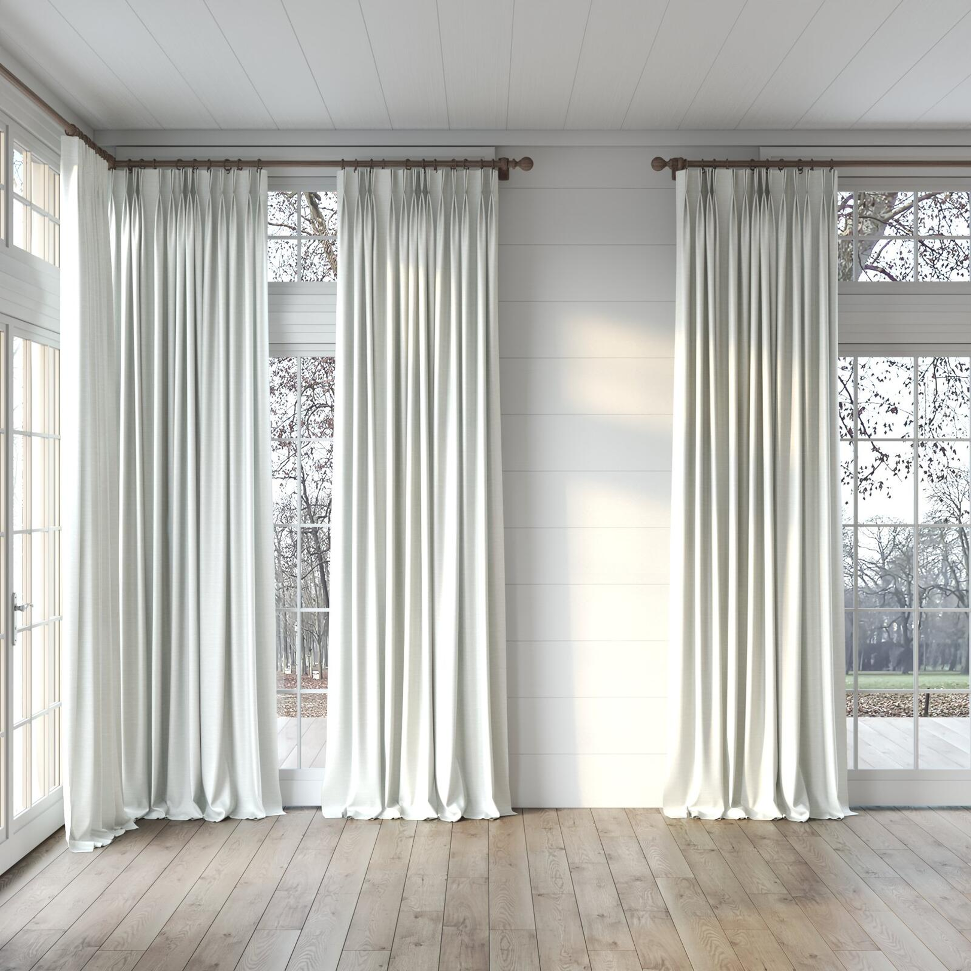 Full view of Silky Magnolia, puddled, on curtain rod