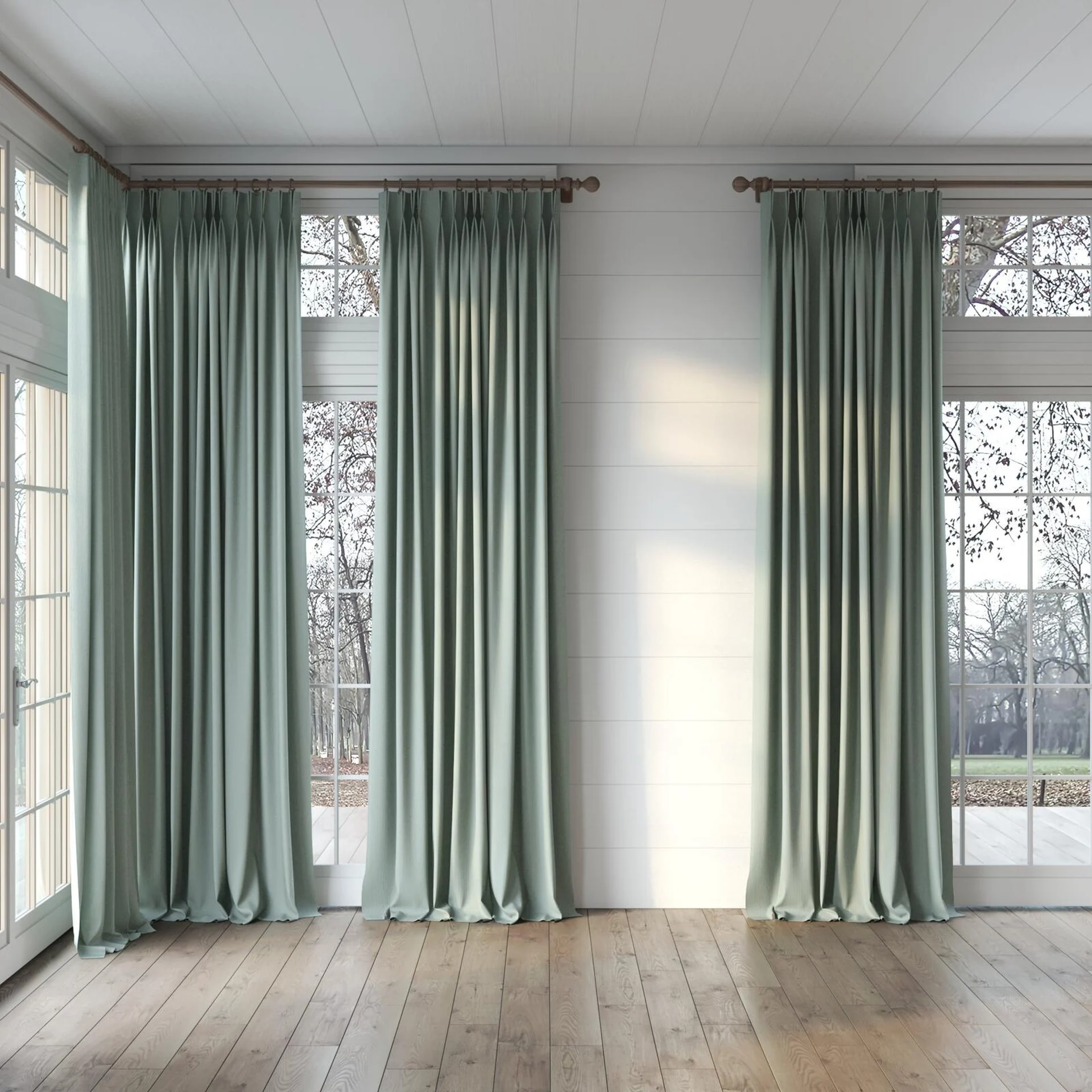 Full view of Northstar Jade, puddled, on curtain rod