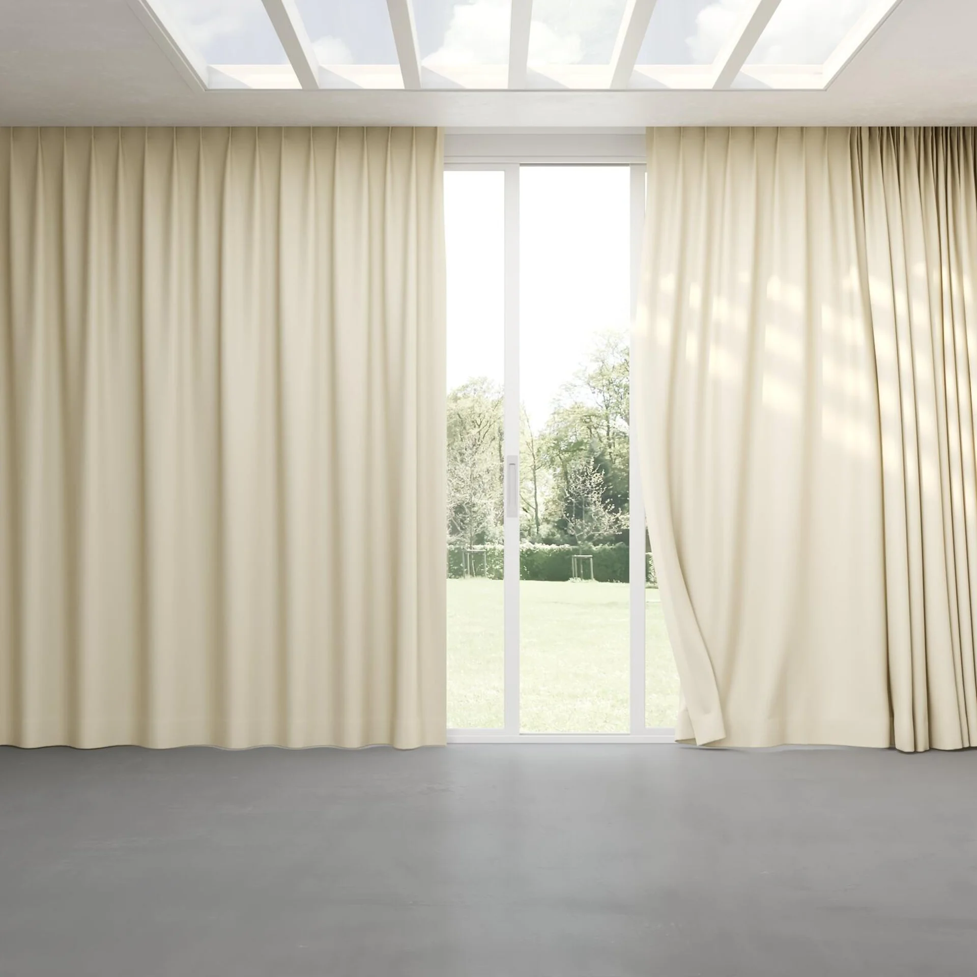 Full view of Woolskin Sand, pinch pleat