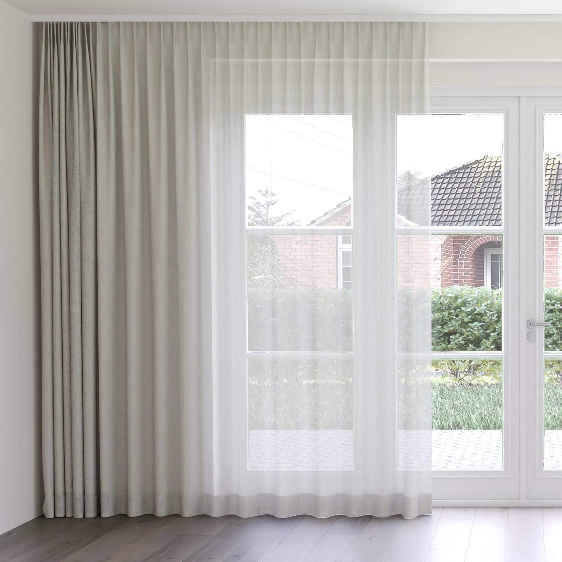 Front view of Gesso Lino Stone, on curtain rail