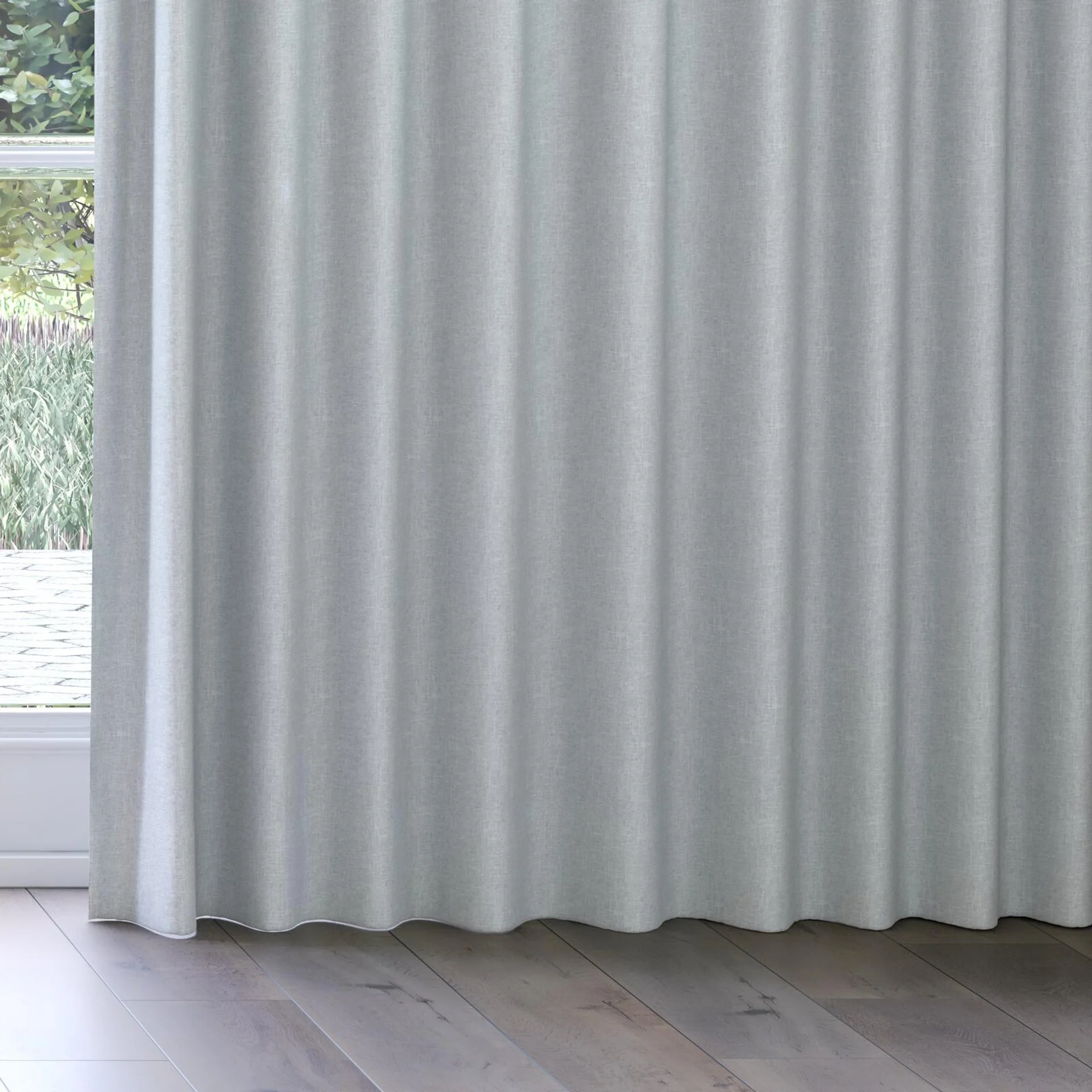 Bottom view of Retreat II Duckegg, on curtain rail