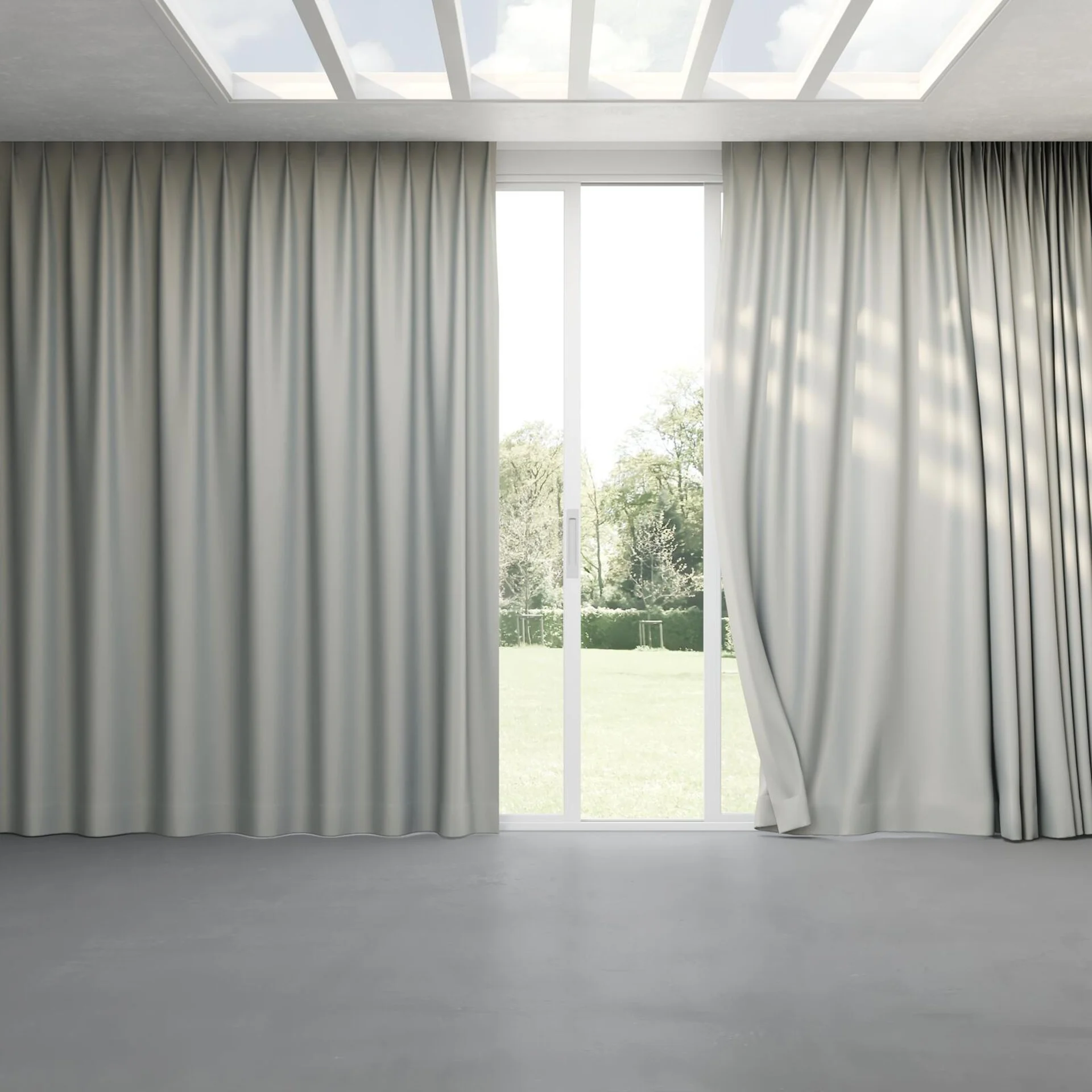 Full view of Blockbuster Aluminium, pinch pleat