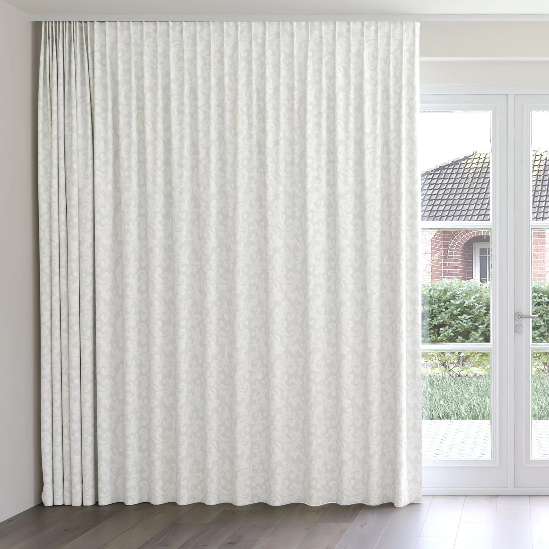 Front view of Juleste Silver, on curtain rail