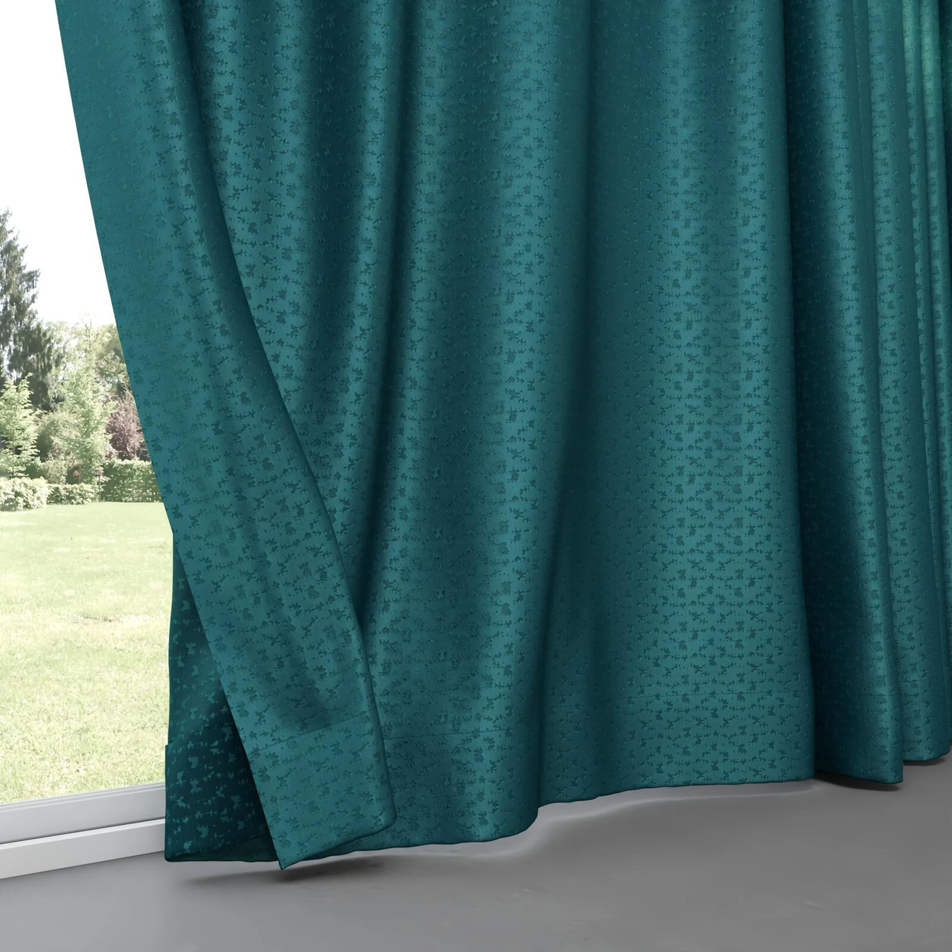 Bottom view of Requiem Teal, pinch pleat
